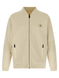 Veste bomber beige en polyamide de Hugo Boss, vue de face avec fermeture éclair et col côtelé.