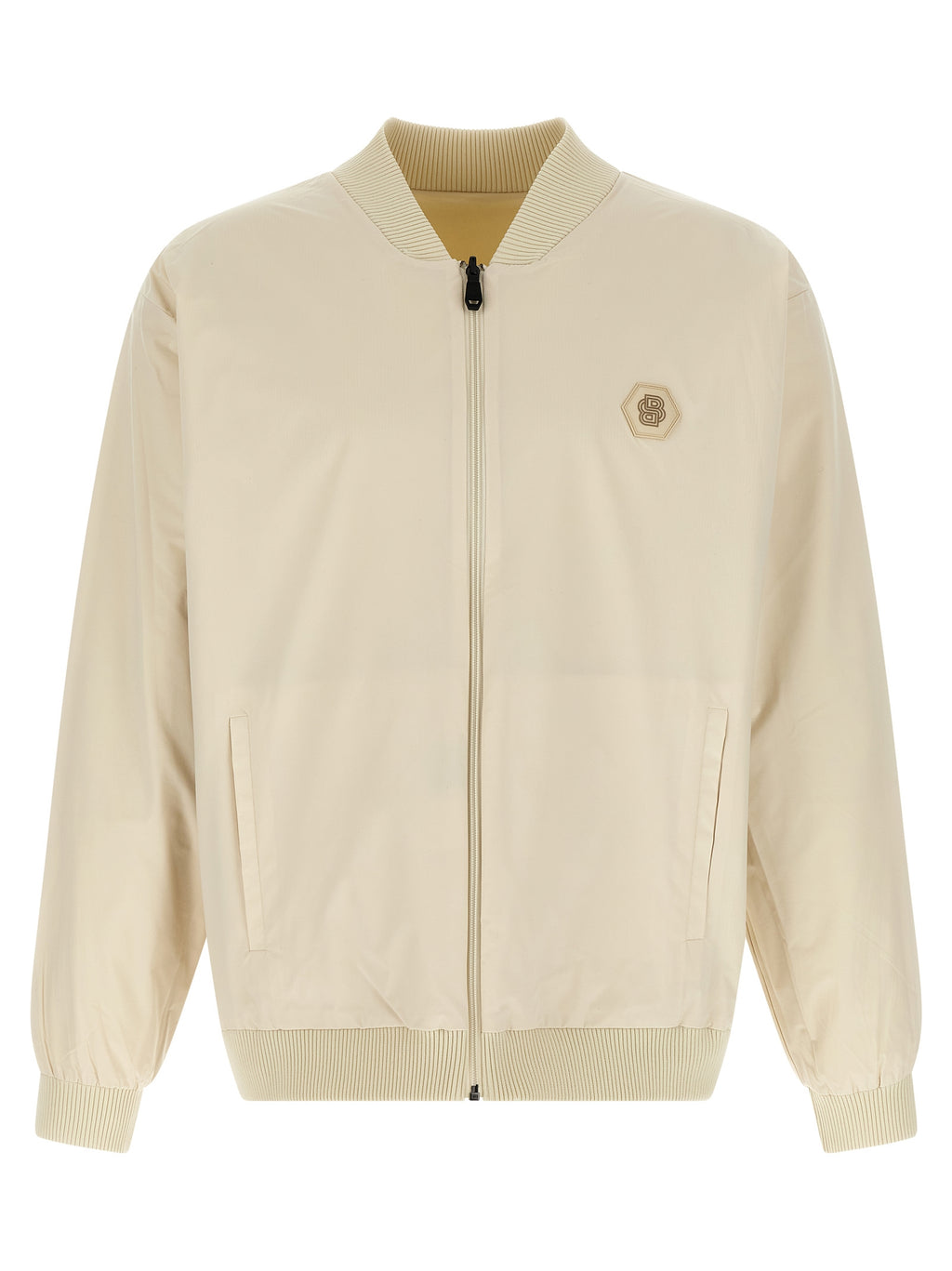 Veste bomber beige en polyamide de Hugo Boss, visible avec fermeture éclair et col côtelé, pour un style élégant et décontracté.