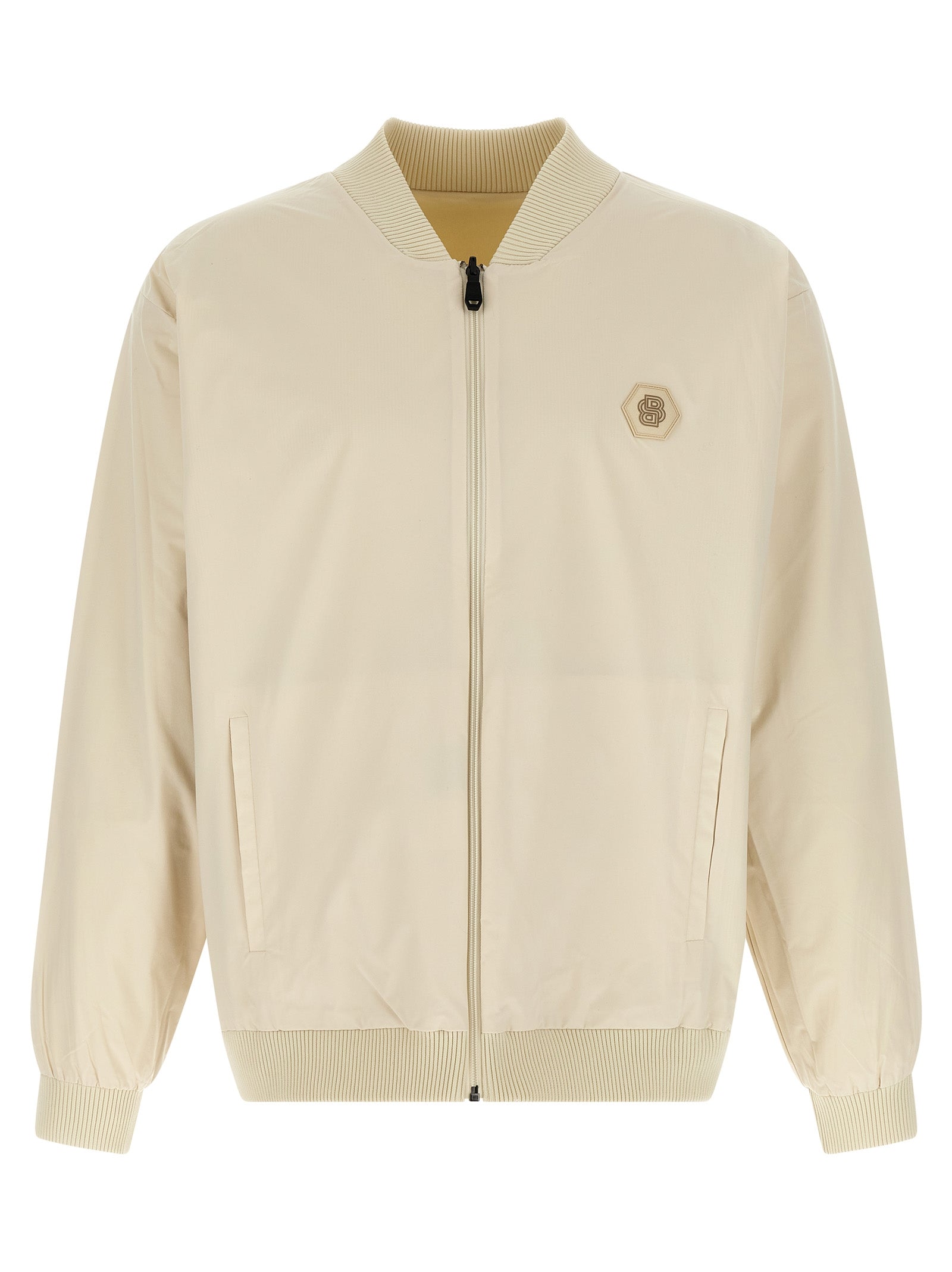 Veste bomber beige en polyamide de Hugo Boss, visible avec fermeture éclair et col côtelé, pour un style élégant et décontracté.