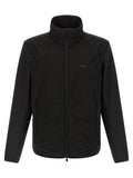 Veste shell en polyamide noire de Hugo Boss, coupe moderne, avec fermeture éclair et col montant visible sur l'image.