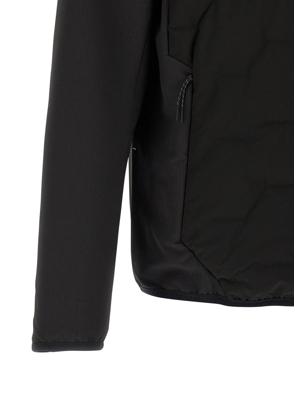 Veste shell en polyamide noire de Hugo Boss, coupe moderne, avec capuche et fermeture éclair visible.