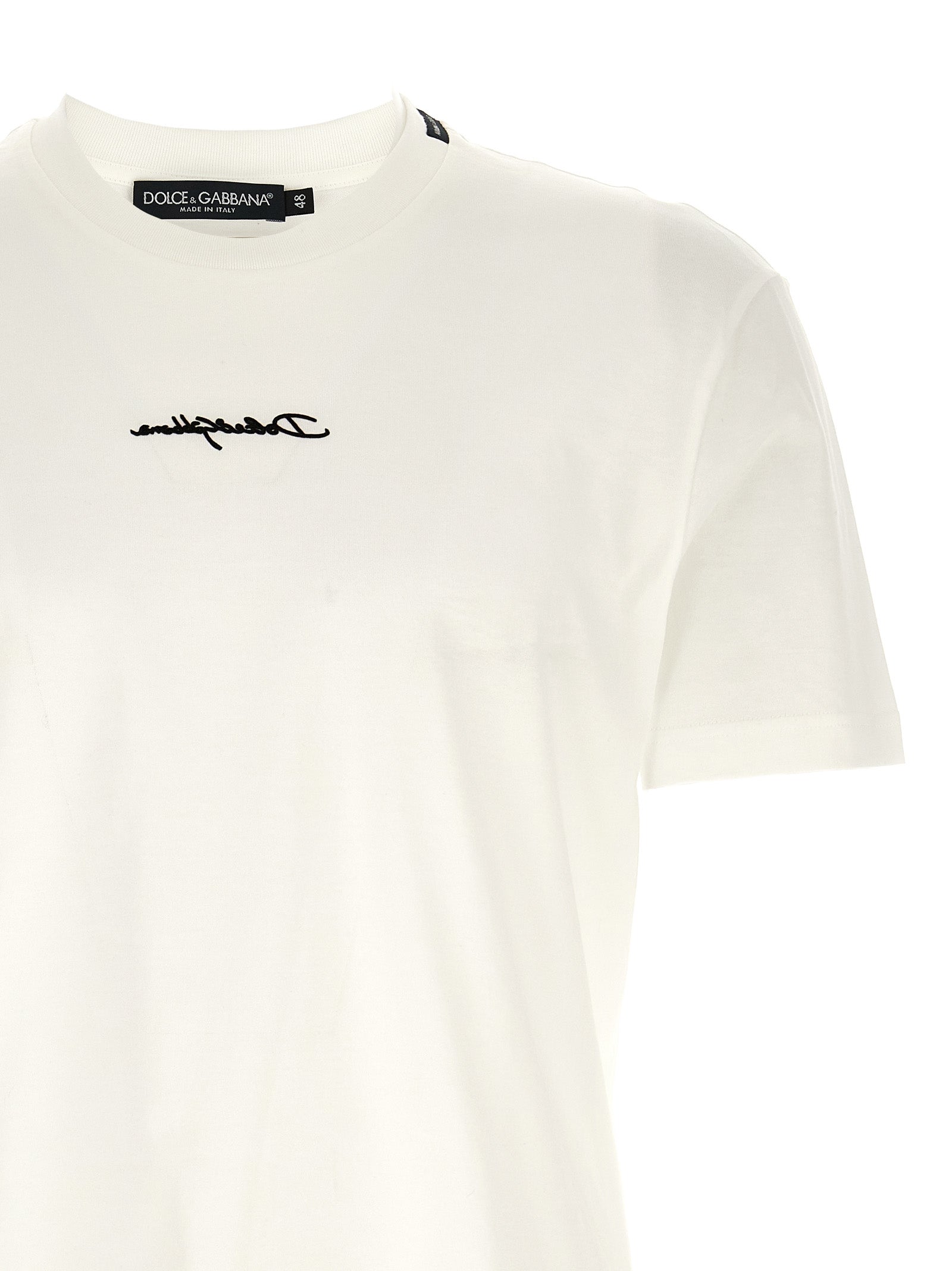 T-shirt en coton blanc Dolce & Gabbana, coupe classique, vue de face, élégant et confortable pour homme.