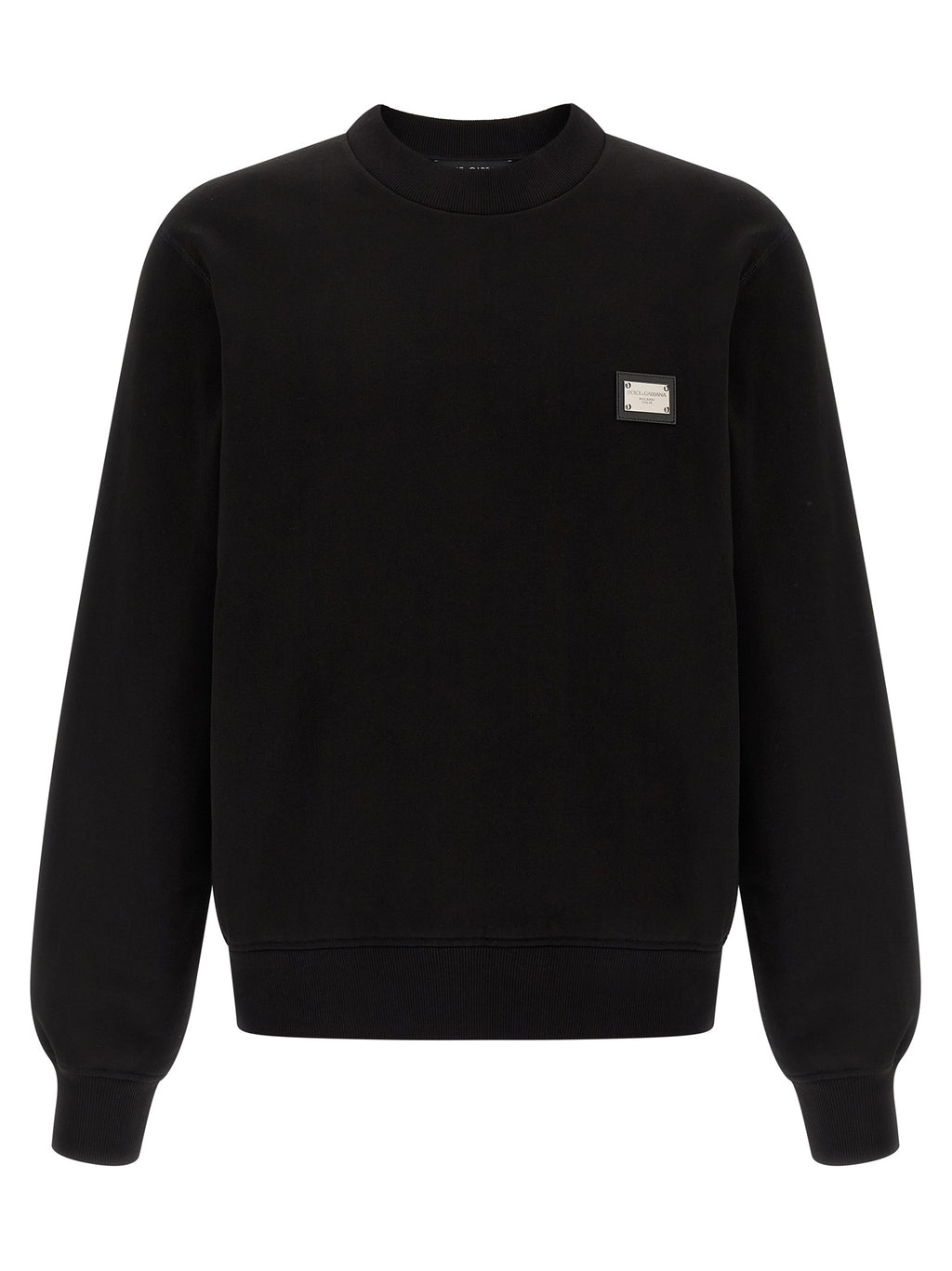 Sweat-shirt noir en coton de Dolce & Gabbana, style décontracté avec logo discret, porté sur un mannequin.