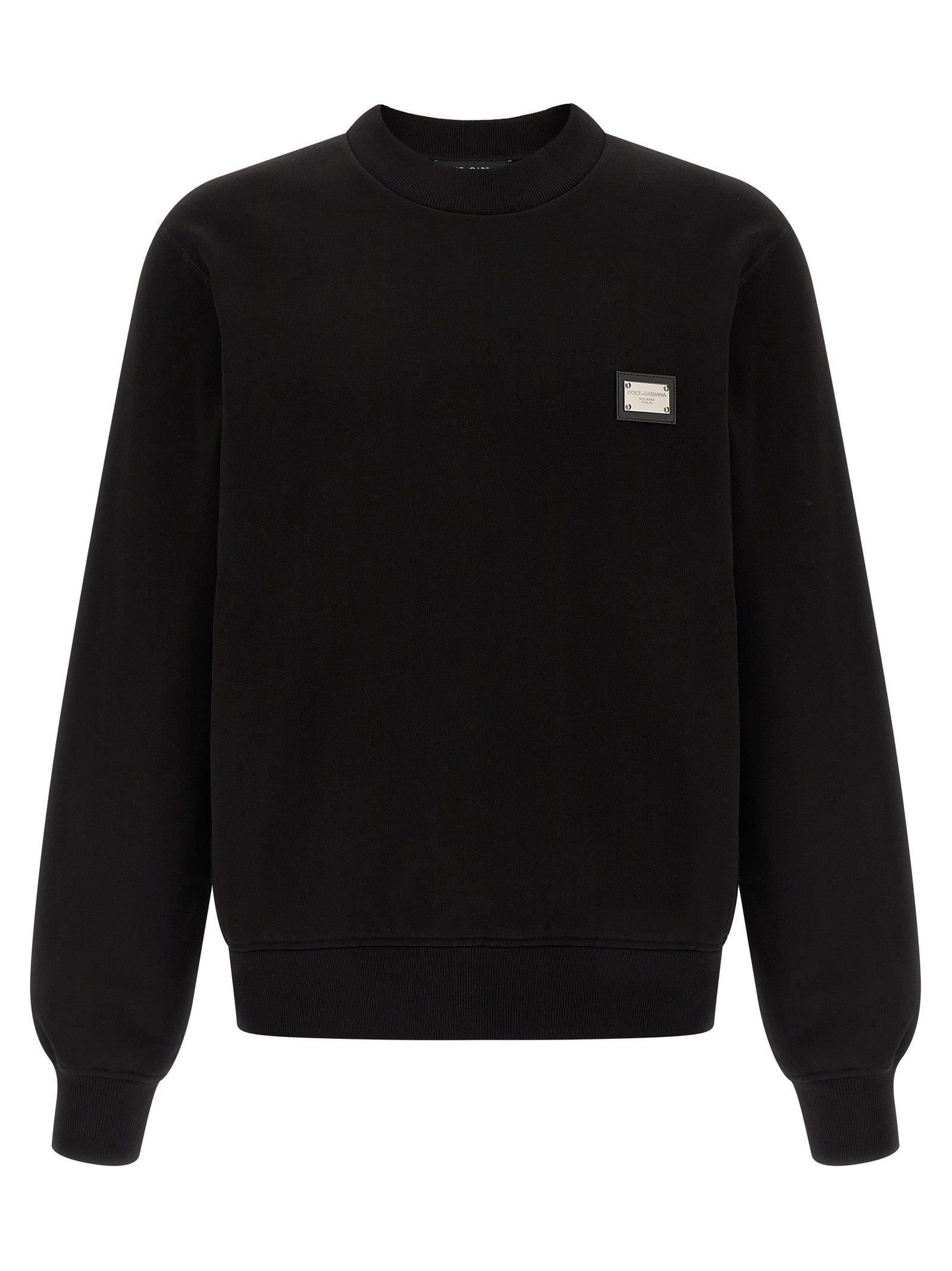 Sweat-shirt noir en coton de Dolce & Gabbana, style décontracté avec logo discret, porté sur un mannequin.