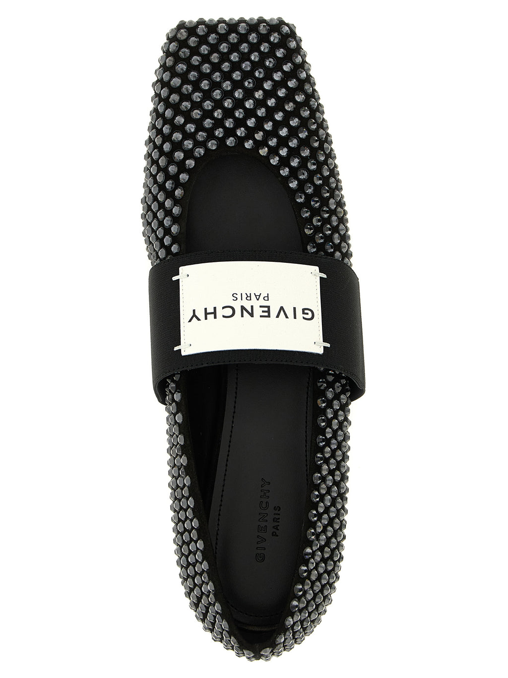 Chaussures de ballerines Givenchy en cuir de veau noir, élégantes et sophistiquées, visibles sur l'image.