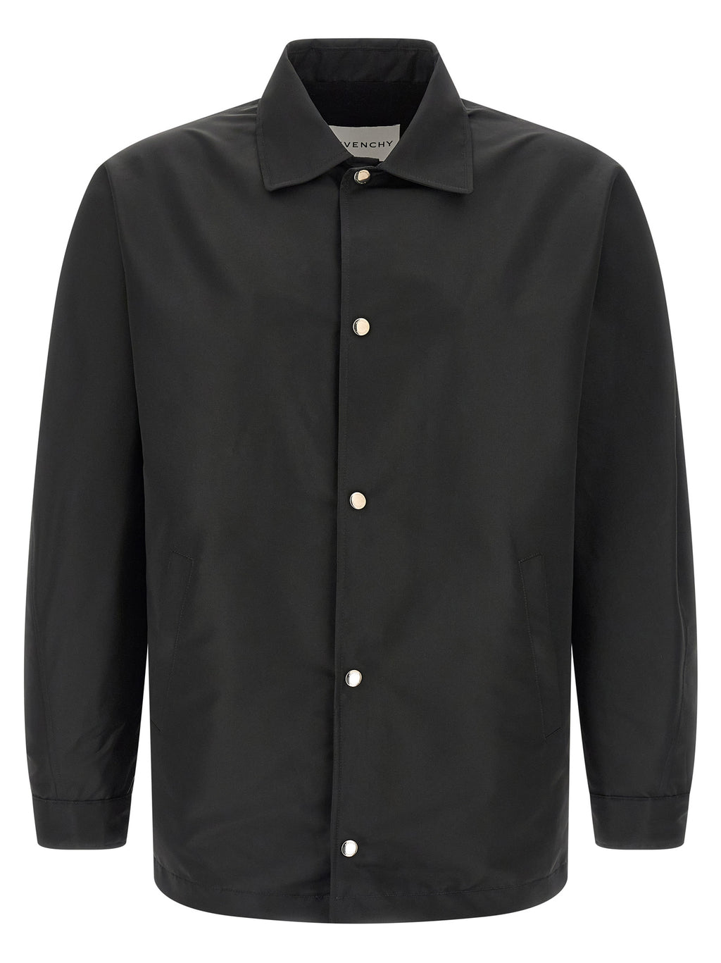 Veste en polyester noire Givenchy pour femme, détail de la coupe élégante et du tissu texturé.