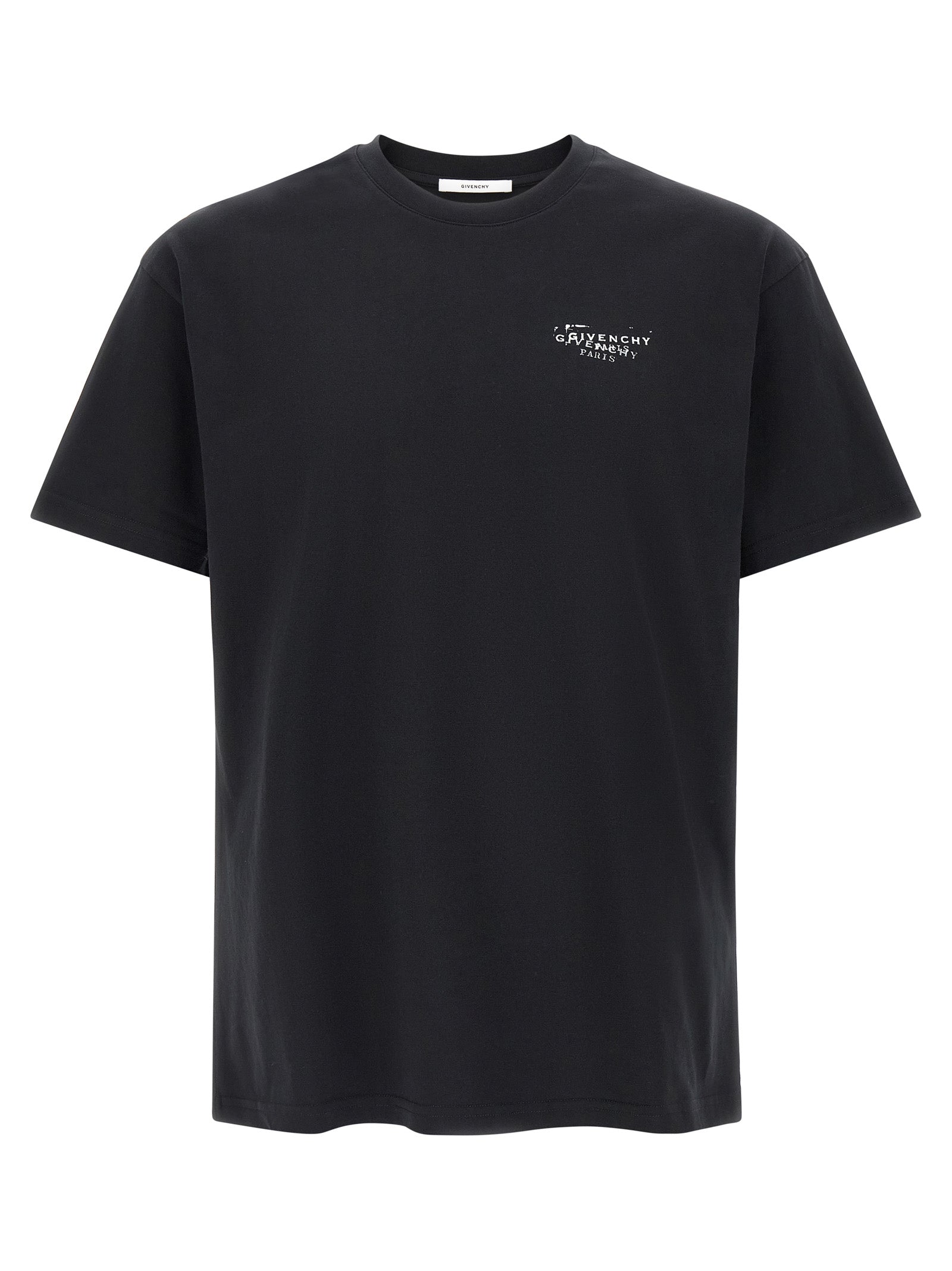 T-shirt noir en coton Givenchy, coupe classique, vue de face avec logo discret au centre.