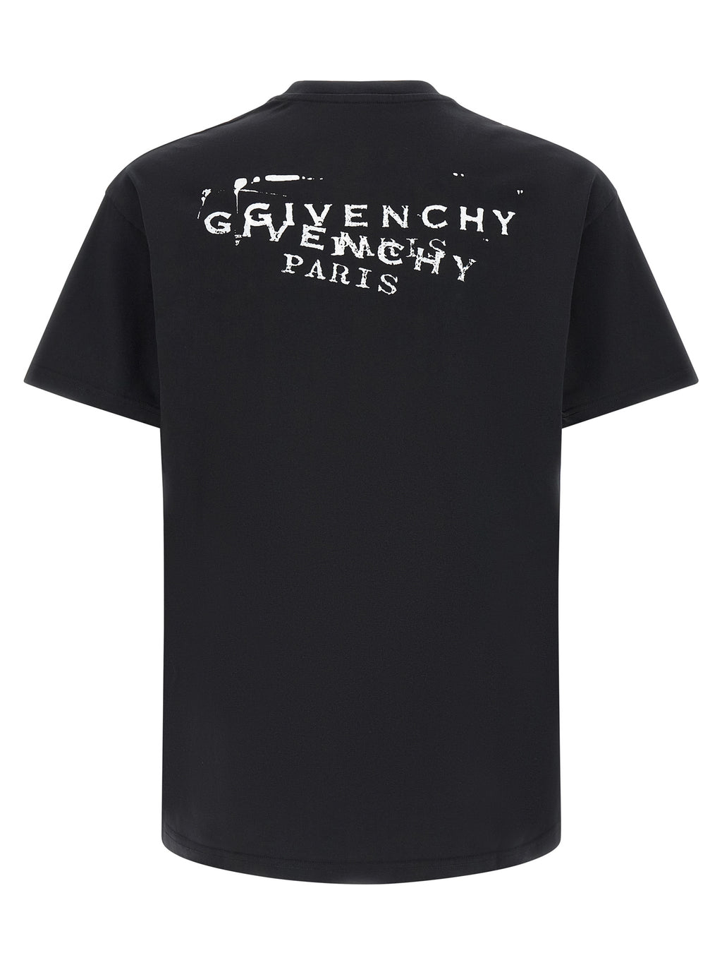 T-shirt noir en coton Givenchy avec logo blanc imprimé, vue de face, tissu doux et coupe classique.