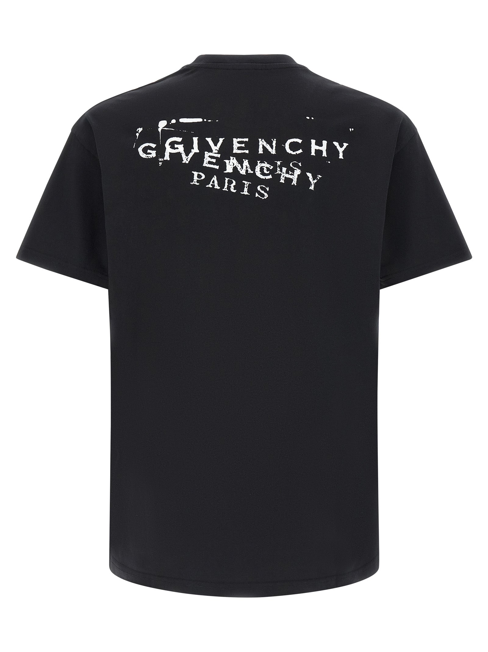 T-shirt noir en coton Givenchy avec logo blanc imprimé, vue de face, tissu doux et coupe classique.