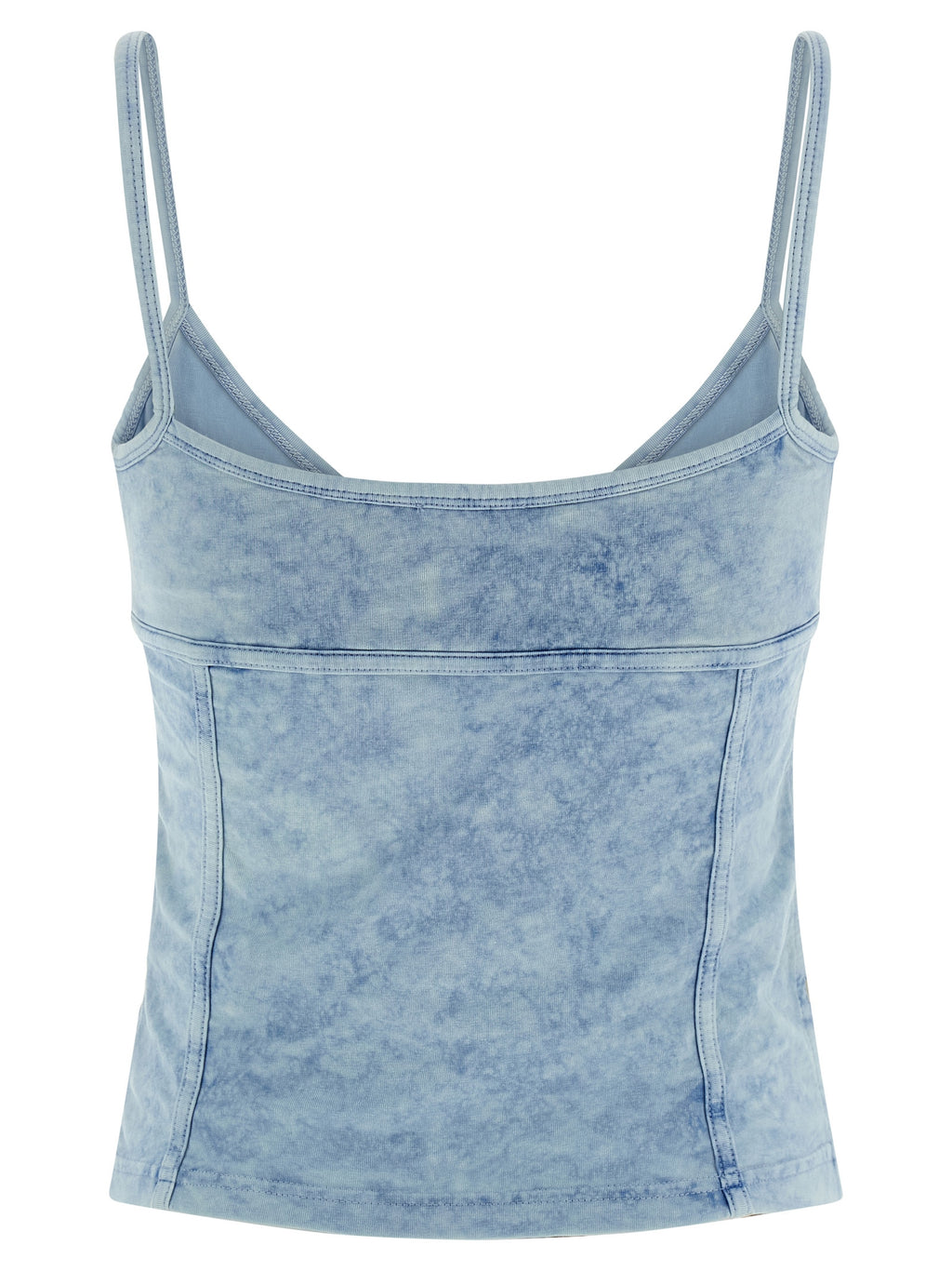 Haut en coton bleu de la marque Diesel, avec coupe décontractée et détails modernes, porté sur un mannequin.