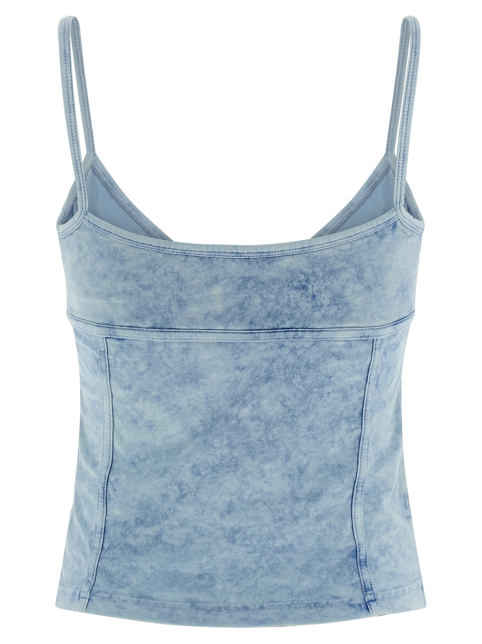 Haut en coton bleu de la marque Diesel, avec coupe décontractée et détails modernes, porté sur un mannequin.