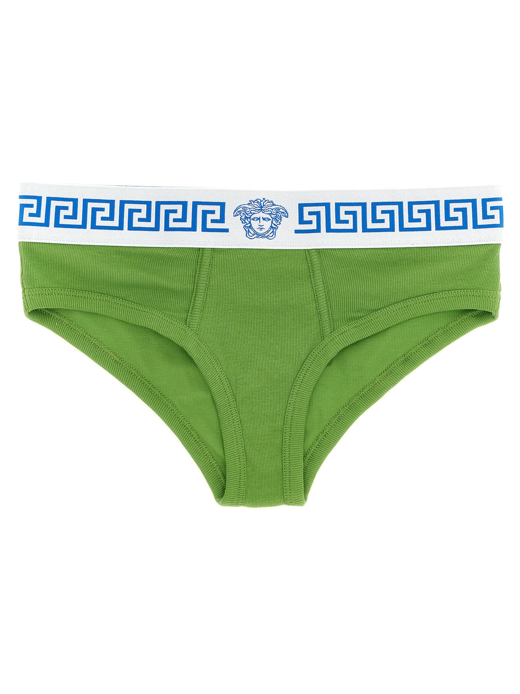Culottes en coton bicolores de la marque Versace, avec logo distinctif, tissu doux et style élégant.