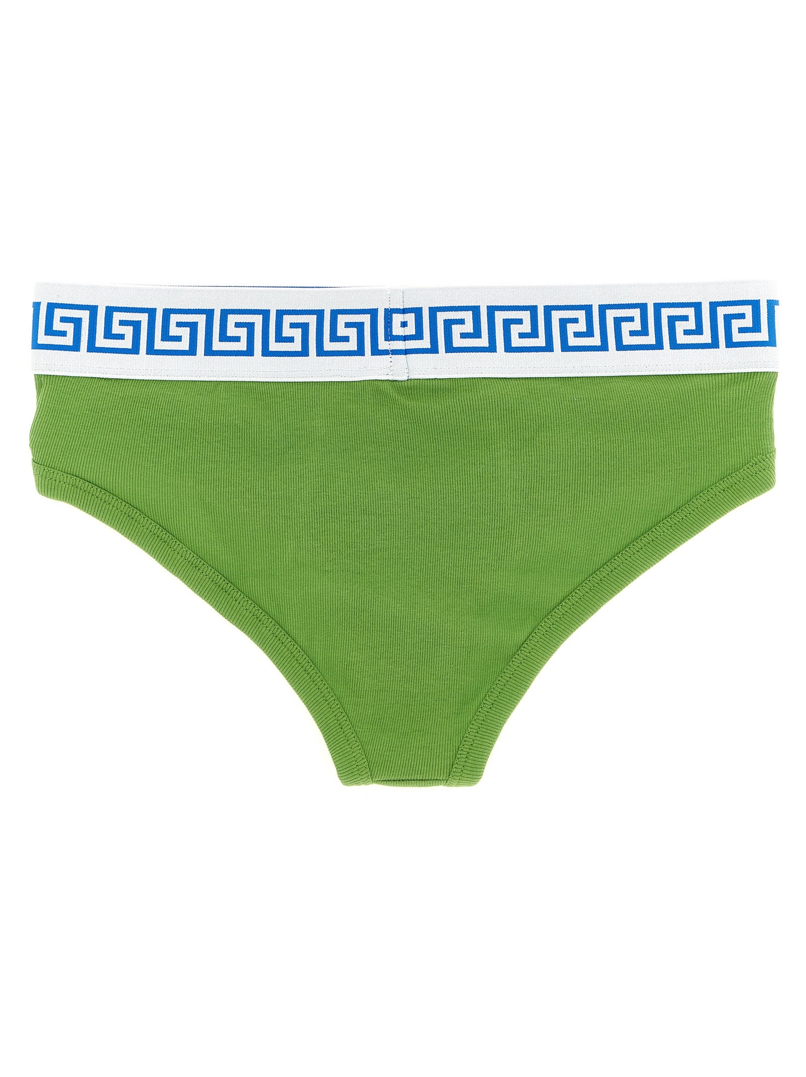 Sous-vêtements briefs en coton bicolore Versace avec logo emblématique, confort et style élégants.