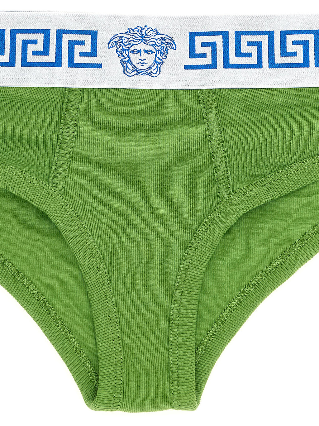 Culotte bicolore en coton de la marque Versace, avec logo et design élégant visible sur le devant.
