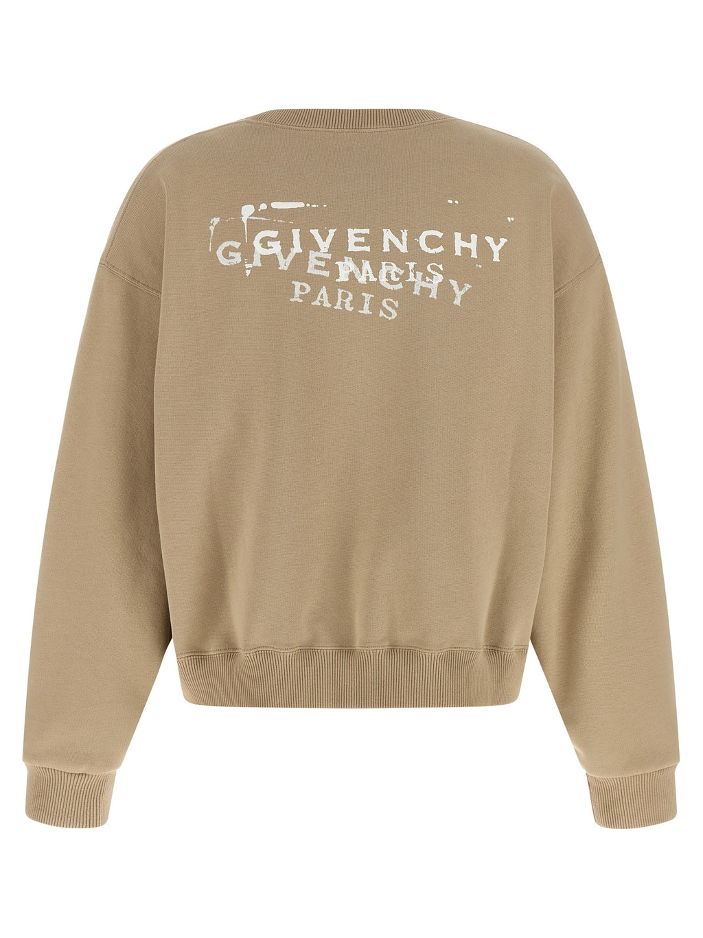 Sweat-shirt beige en coton de la marque Givenchy, avec détails de style décontracté et logo discret visible sur l'image.