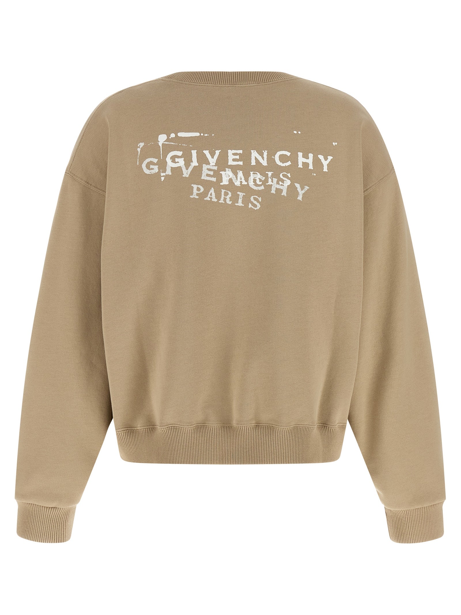 Sweat-shirt beige en coton de la marque Givenchy, avec détails de style décontracté et logo discret visible sur l'image.
