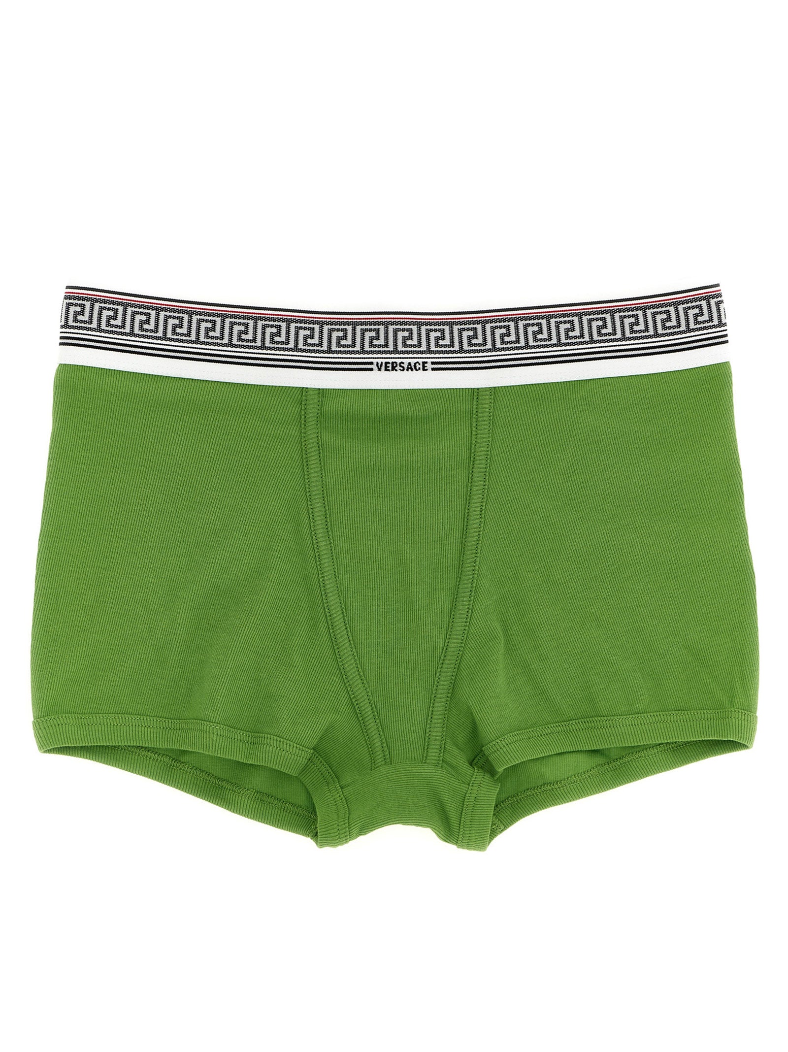Caleçons bicolores en coton de la marque Versace, avec logo distinctif et design élégant.