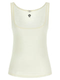 T-shirt sans manches en laine vierge blanche de la marque Versace, vue de face avec col rond et design élégant.