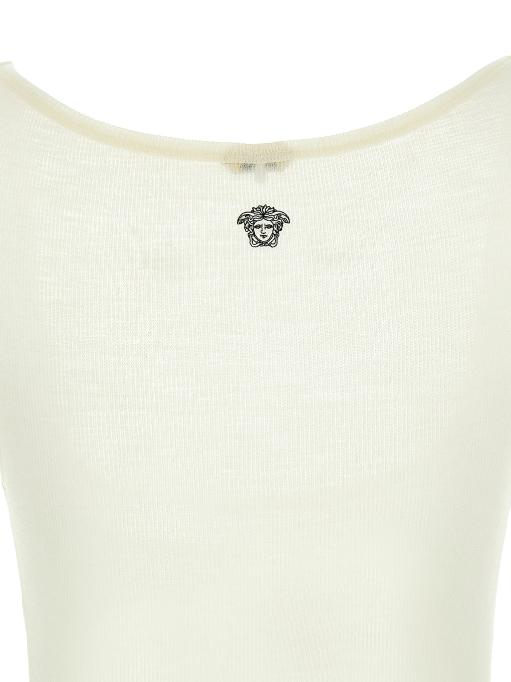 T-shirt sans manches blanc en laine vierge Versace, mode élégante et sophistiquée pour homme ou femme.