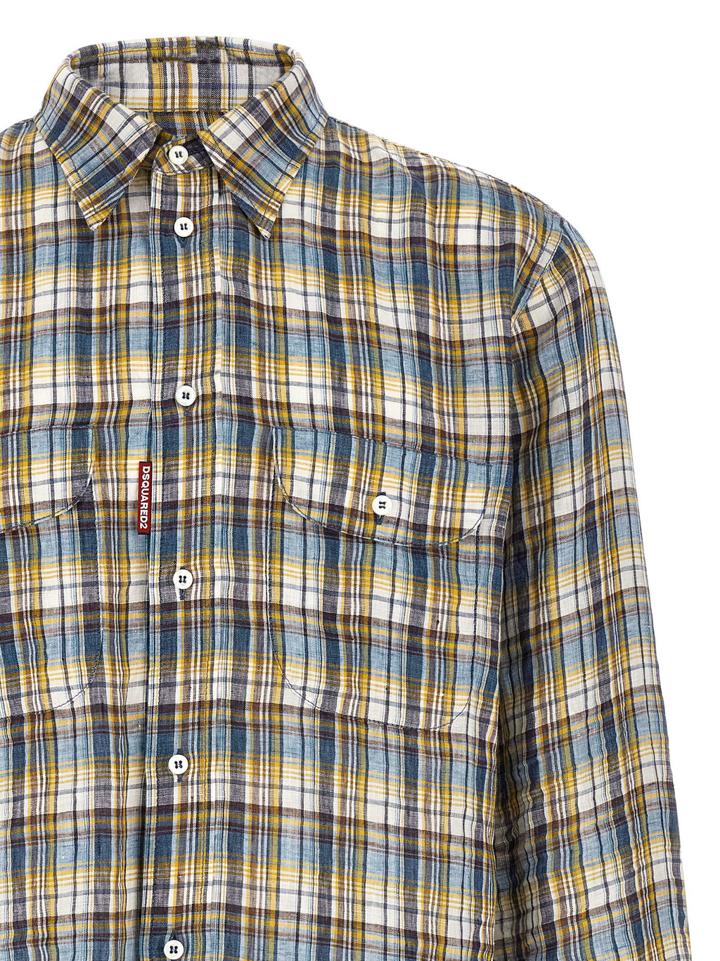 Blouse en lin multicolore Dsquared², élégante et légère, avec un design coloré et moderne, portée sur un modèle.