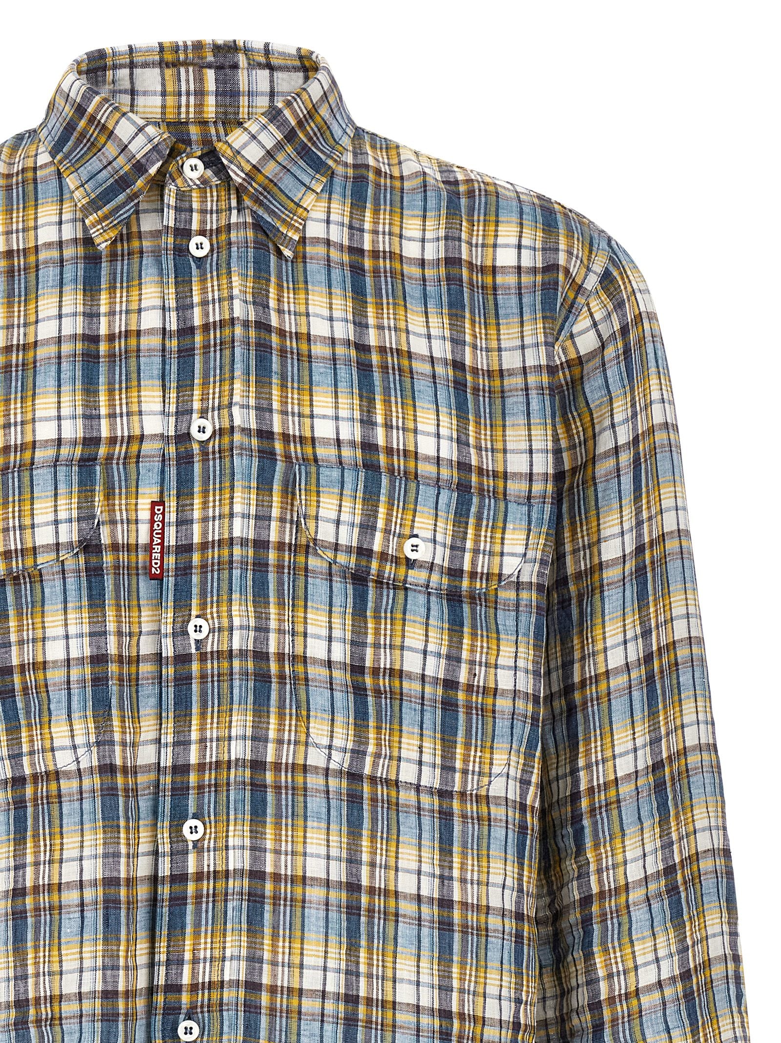 Blouse en lin multicolore Dsquared², élégante et légère, avec un design coloré et moderne, portée sur un modèle.
