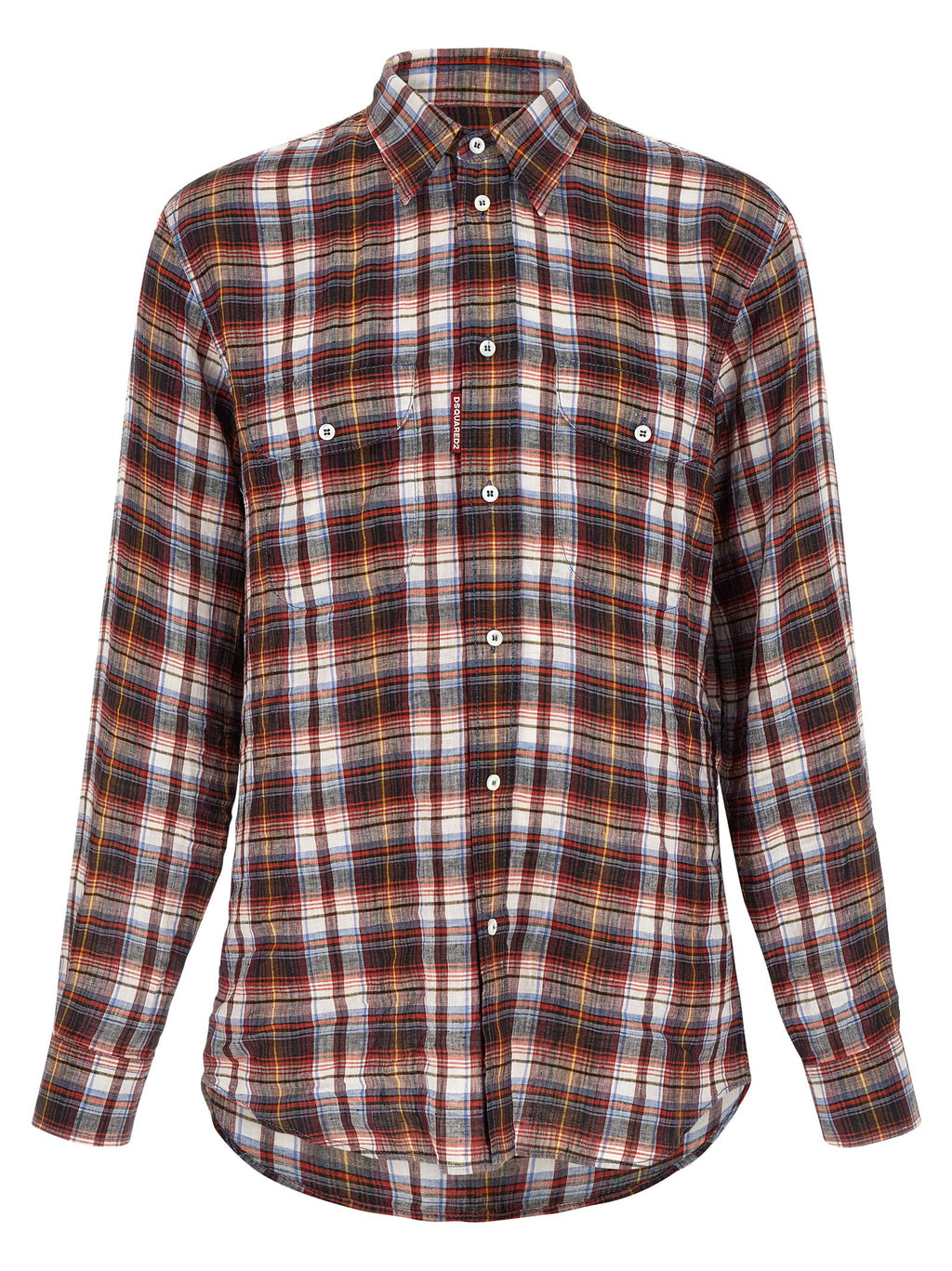 Blouse en lin multicolore Dsquared² avec manches longues et col en V, portée décontractée et élégante.