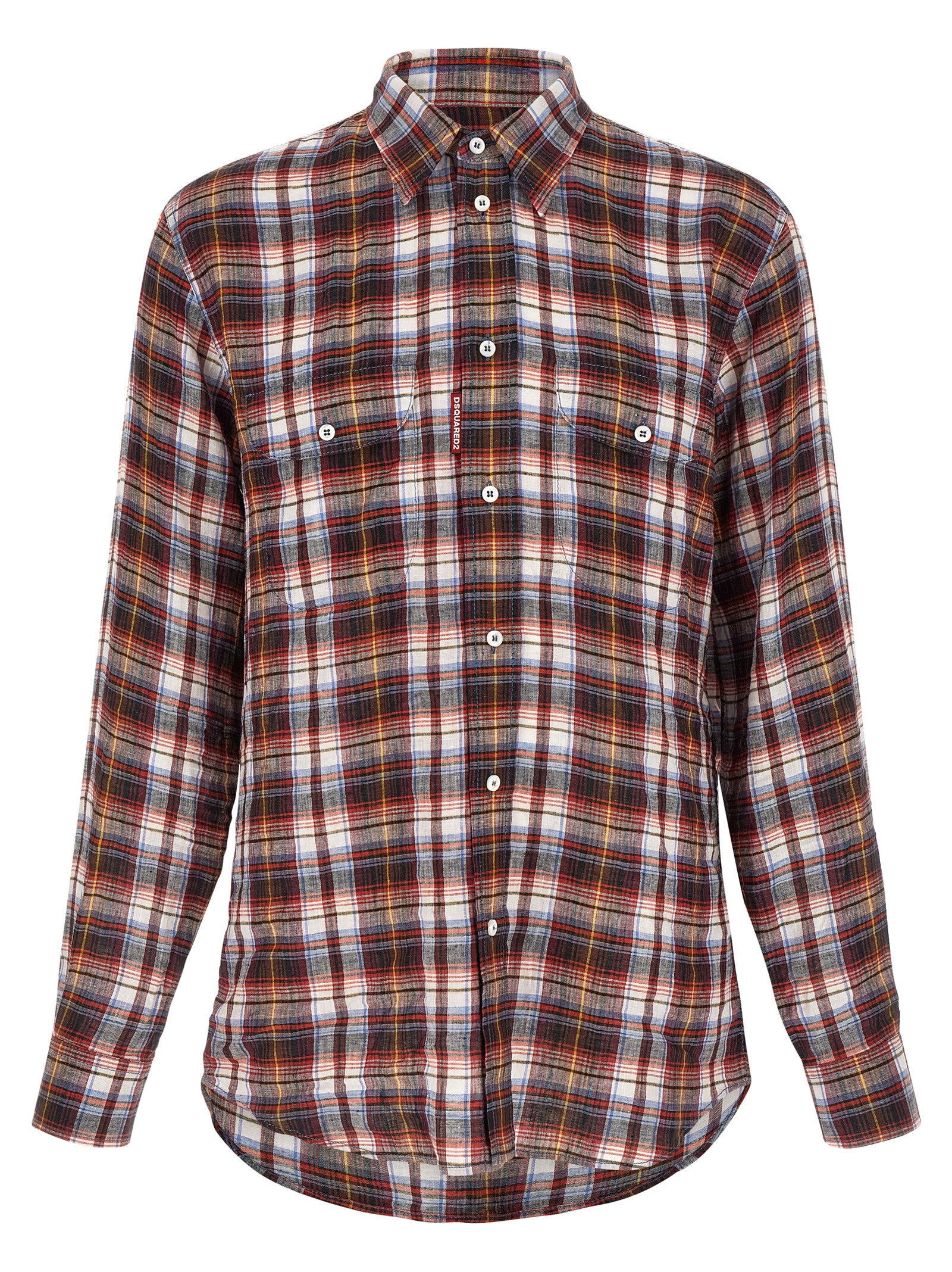 Blouse en lin multicolore Dsquared² avec manches longues et col en V, portée décontractée et élégante.