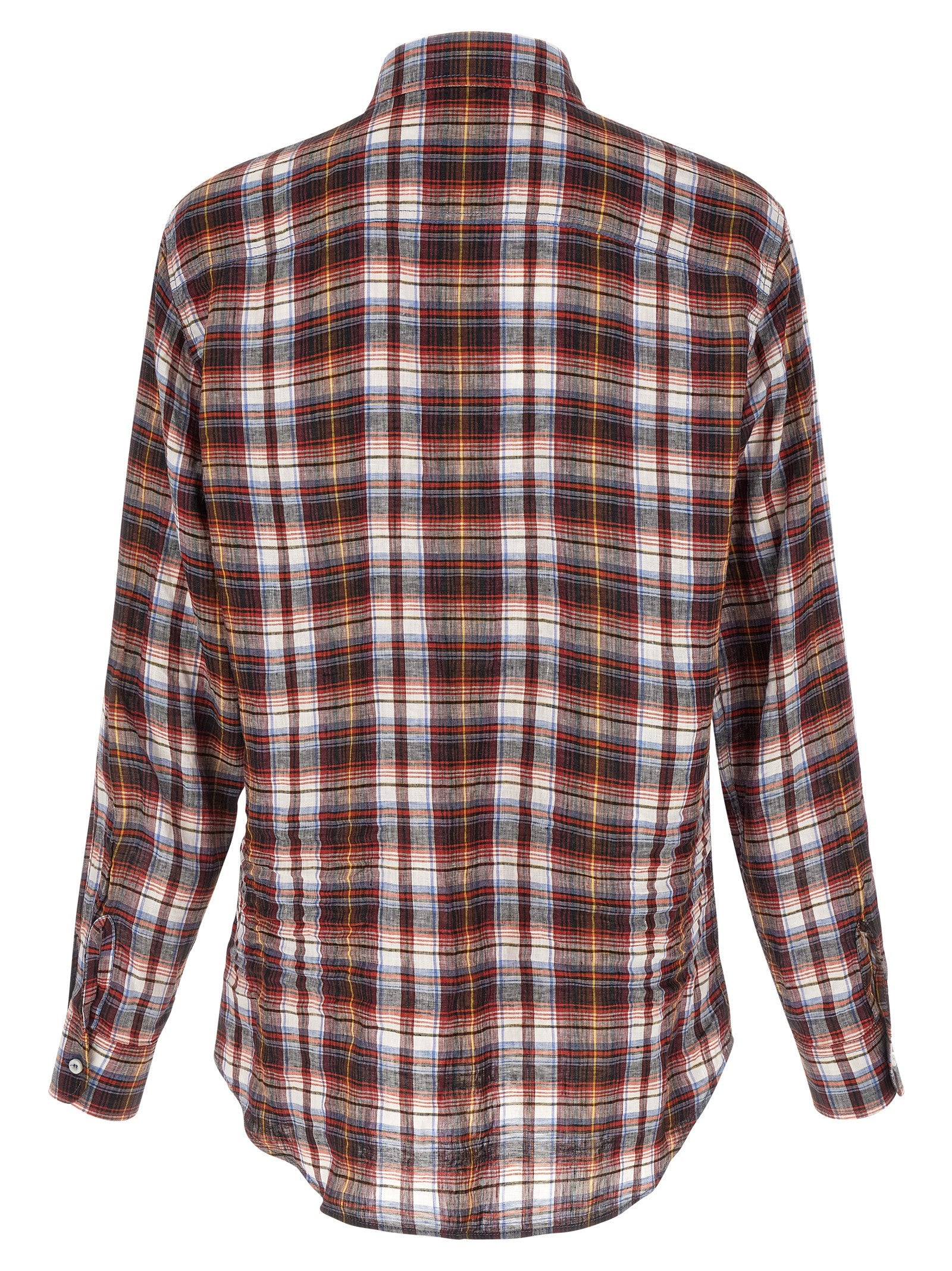 Blouse en lin multicolore Dsquared² avec manches longues et col en V, portée sur un mannequin.