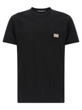 T-shirt en coton noir Dolce & Gabbana, coupe classique, avec logo discret sur la poitrine, vue de face.