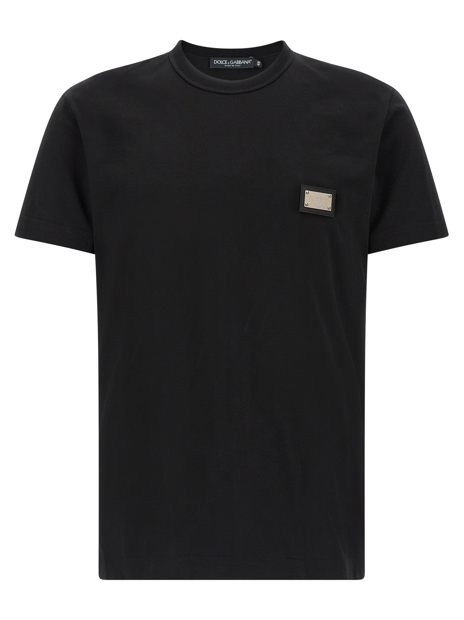 T-shirt en coton noir Dolce & Gabbana, coupe classique, avec logo discret sur la poitrine, vue de face.
