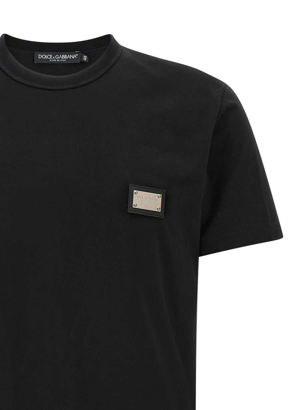 T-shirt noir en coton de la marque Dolce & Gabbana, vue de face, avec logo discret sur la poitrine.