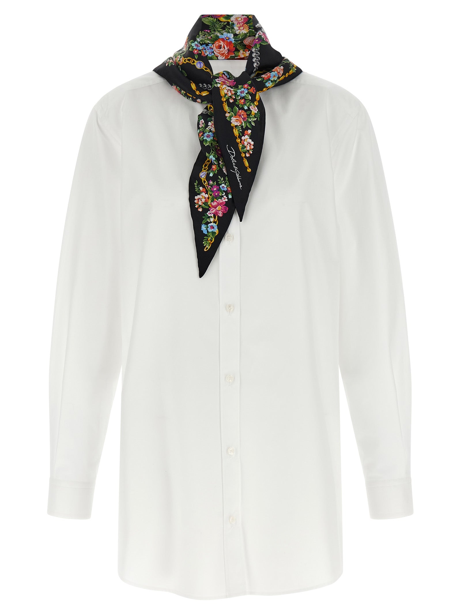 Chemise en coton blanc Dolce & Gabbana, style élégant avec détails raffinés, portée sur mannequin.
