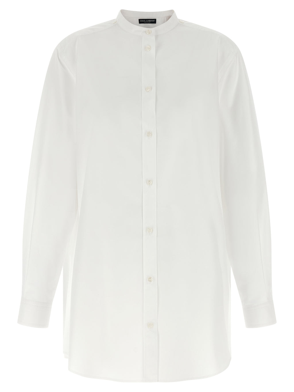 Chemise en coton blanche Dolce & Gabbana avec manches longues et col classique, détail élégant et tissu léger visible sur l'image.