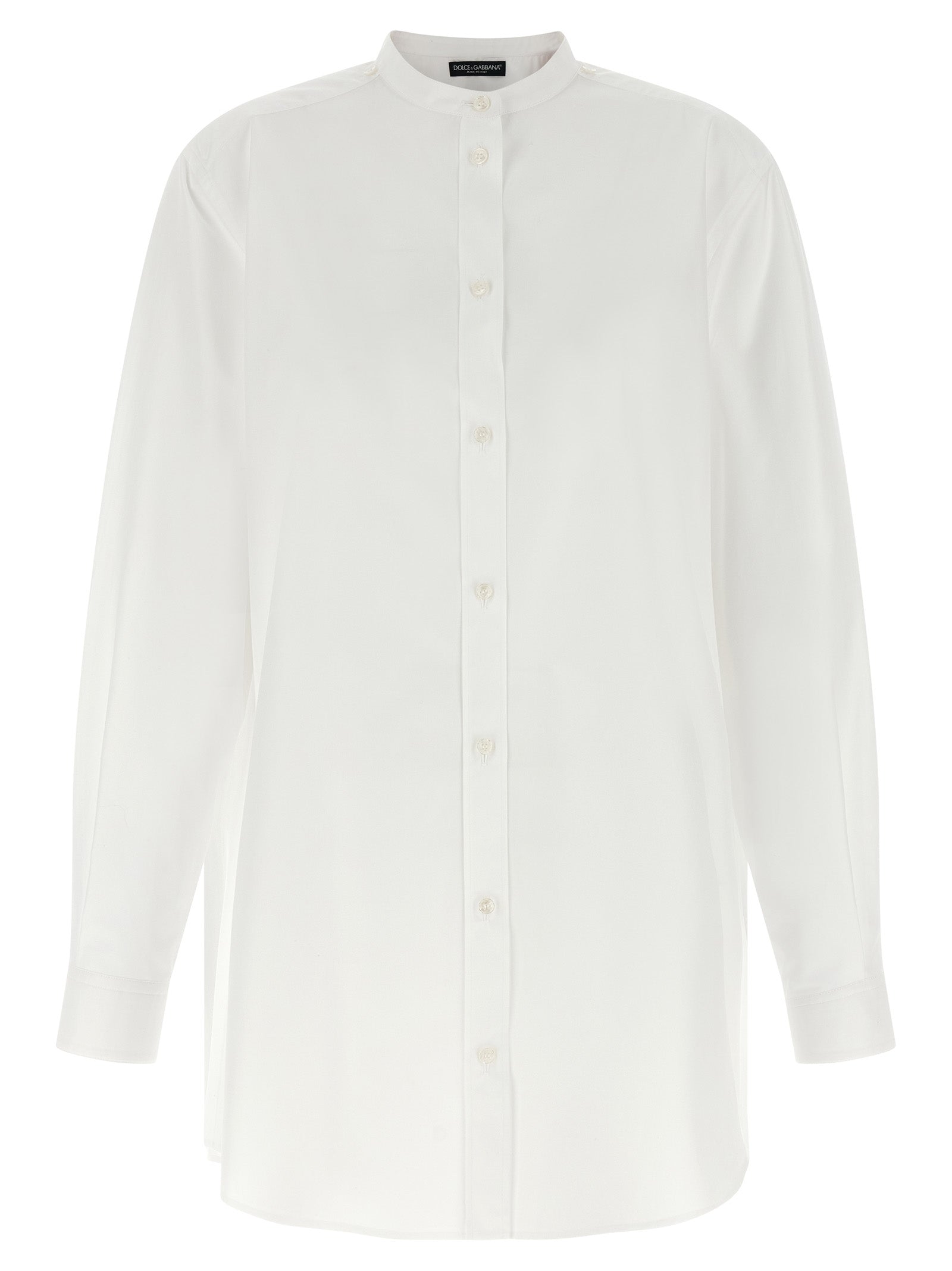 Chemise en coton blanche Dolce & Gabbana avec manches longues et col classique, détail élégant et tissu léger visible sur l'image.