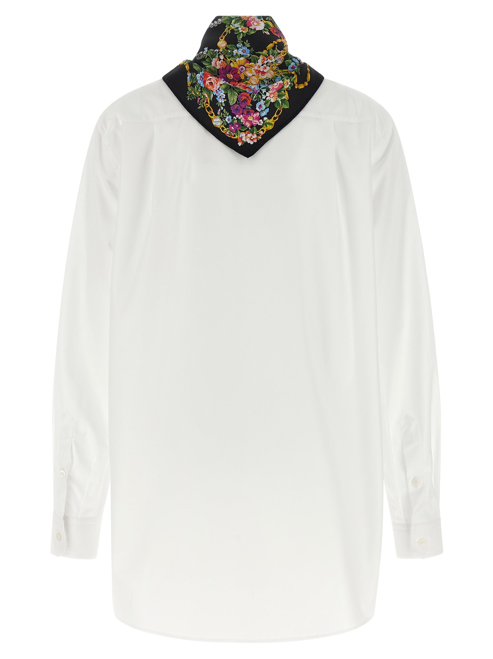 Chemise en coton blanc Dolce & Gabbana avec détails élégants, manches longues et col classique, vue de face.