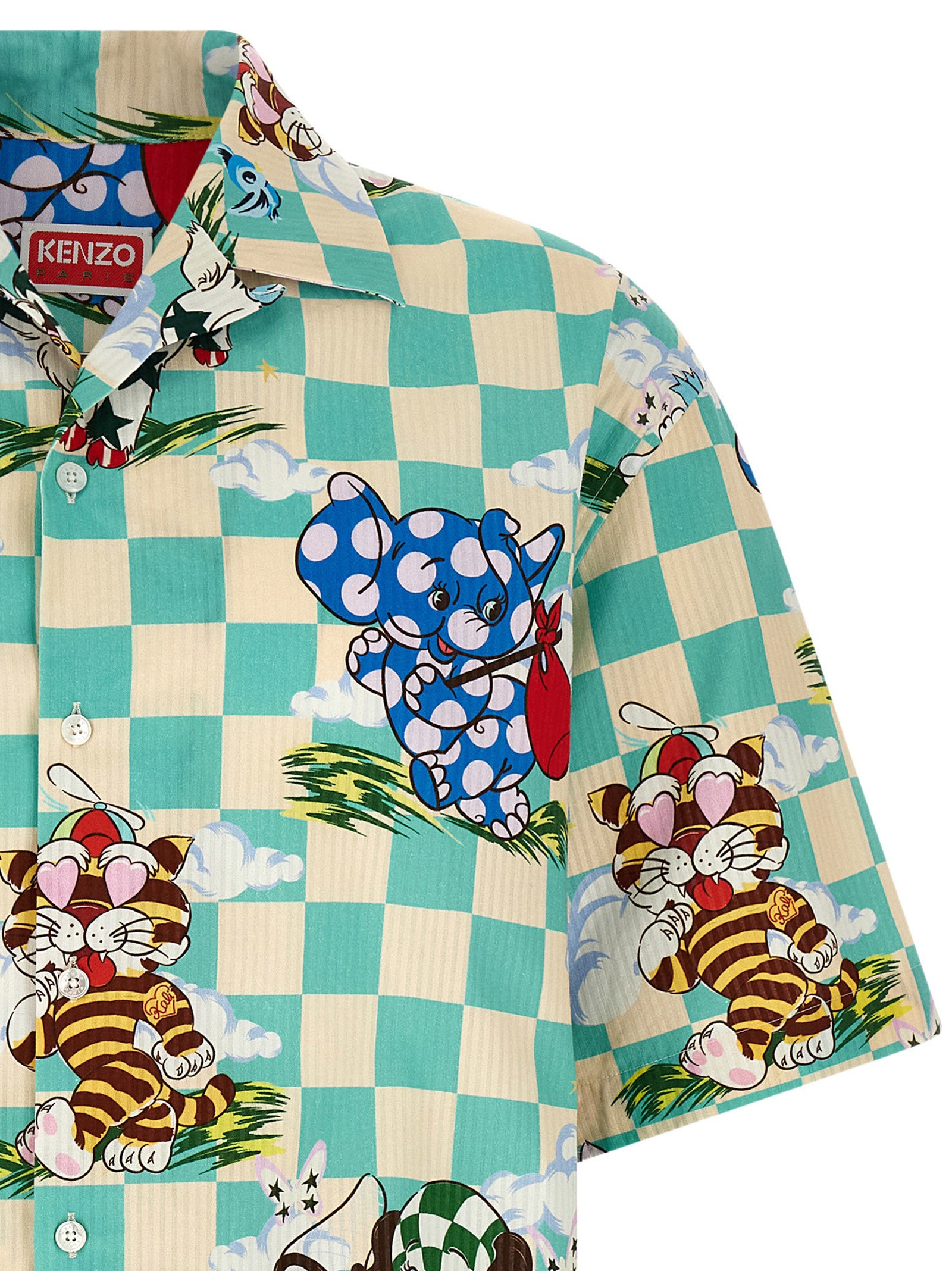 Chemise en coton multicolore de la marque Kenzo, avec un design vibrant et moderne, visible en détail dans l'image.