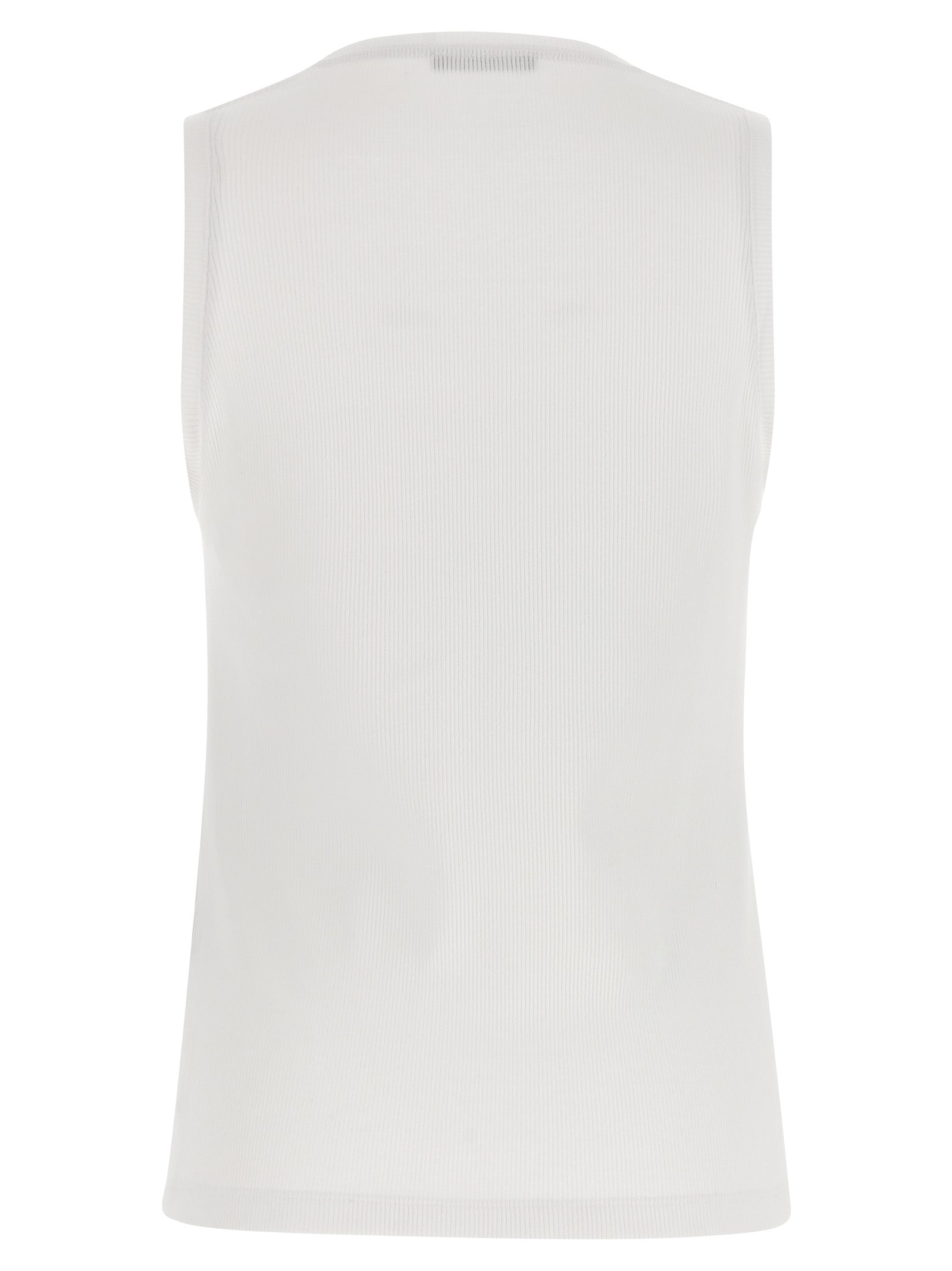 Débardeur blanc en coton de Balmain, ajusté et sans manches, visible en gros plan sur fond neutre.