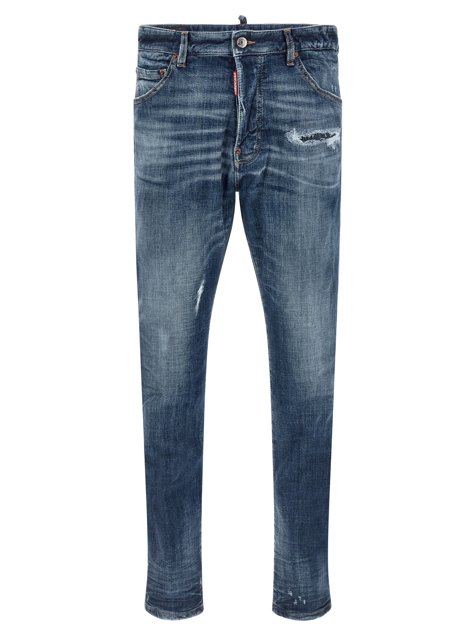Jeans slim en coton bleu de Dsquared², coupe ajustée, avec détails modernes visibles sur l'image.