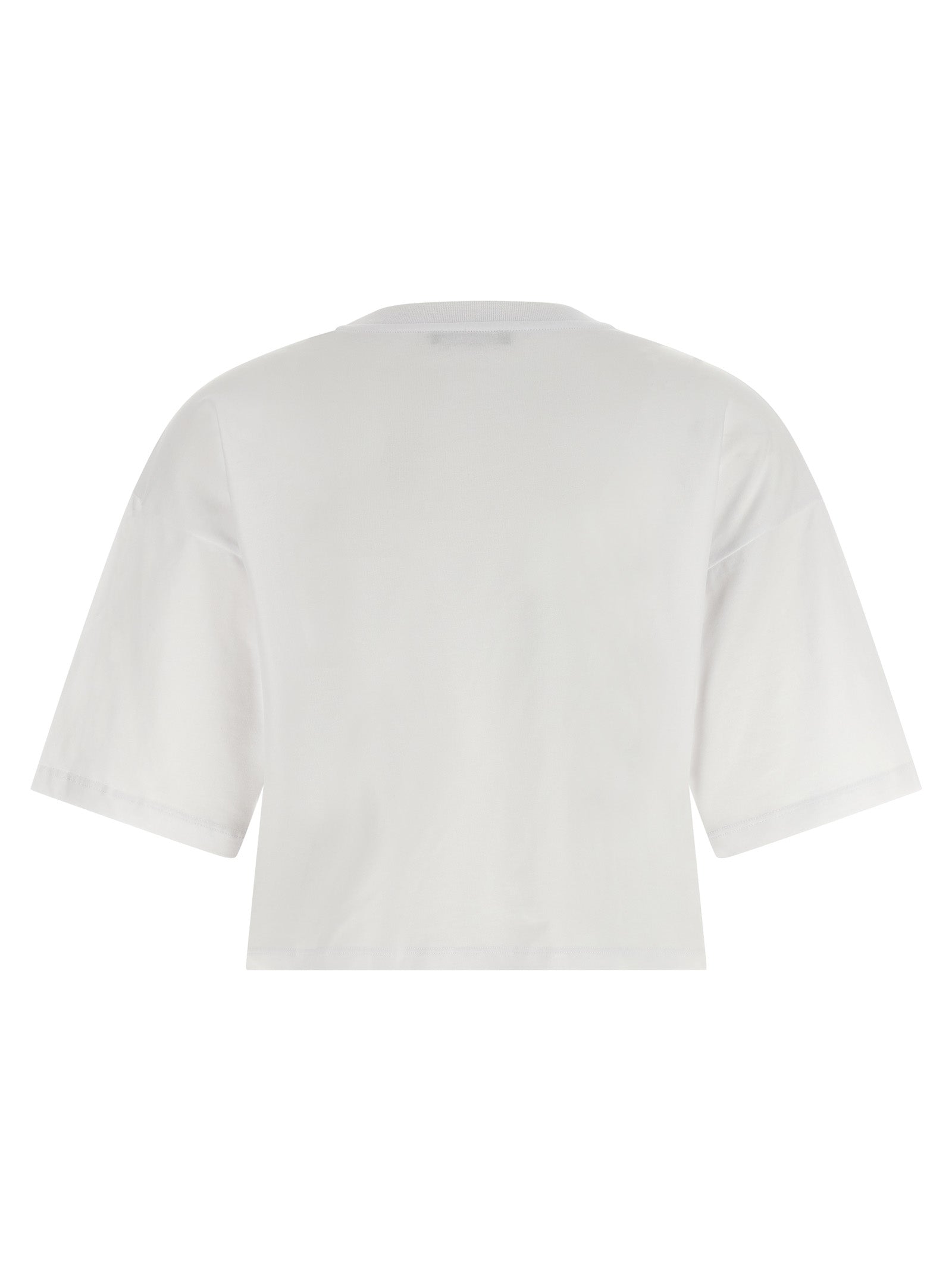 T-shirt blanc en coton de la marque Balmain, coupe classique avec logo discret, porté sur un mannequin.