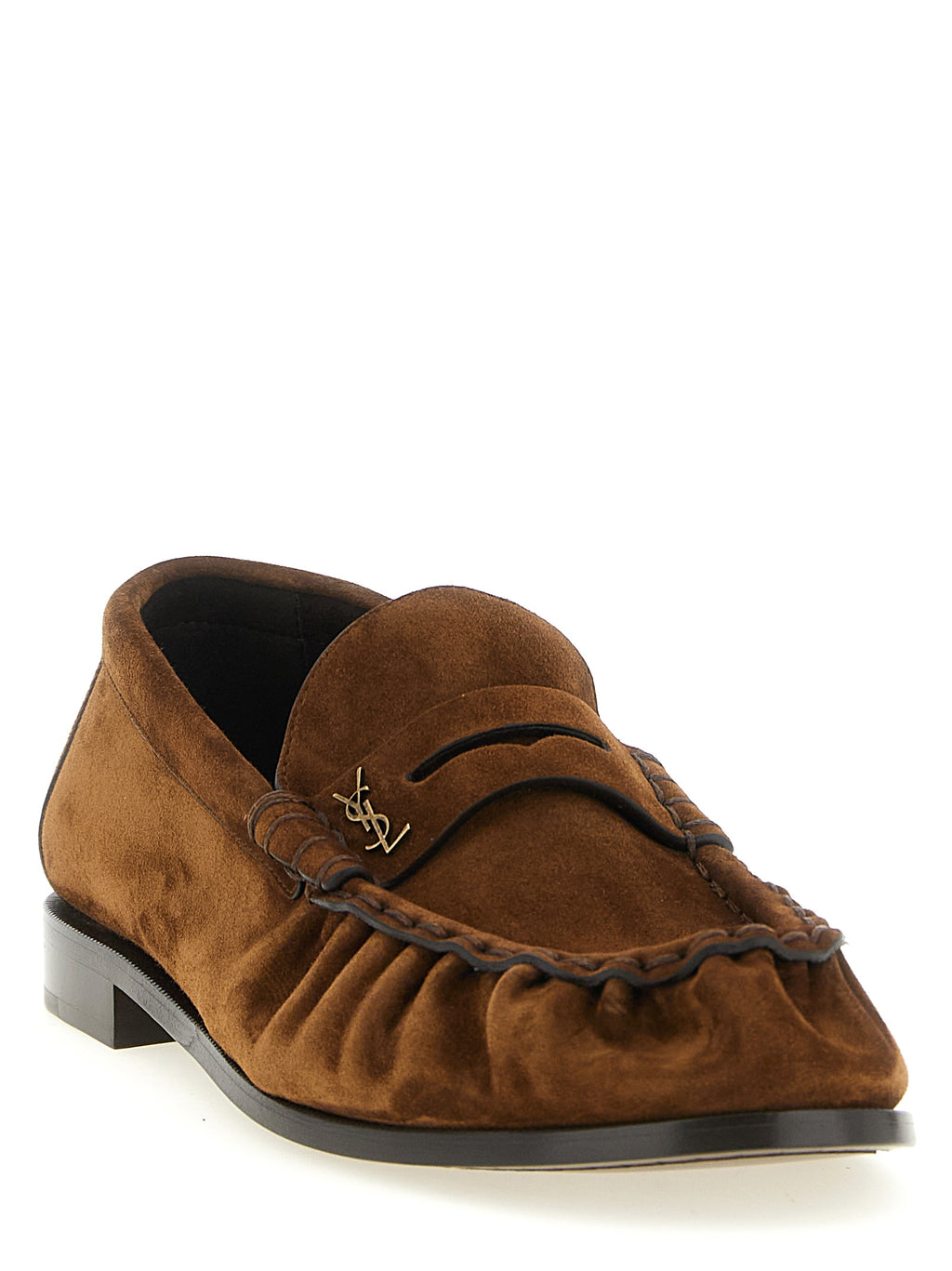 Saint Laurent Brown Calfskin Slip-On Loafers