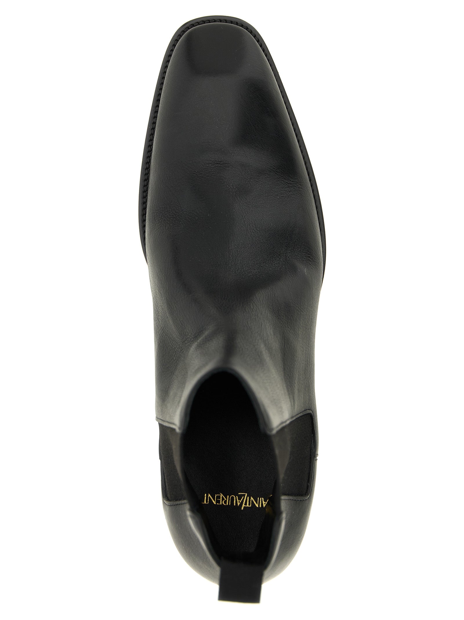 Bottes Chelsea en cuir de veau noir de Saint Laurent, élégantes et classiques, avec semelle en caoutchouc et design épuré.