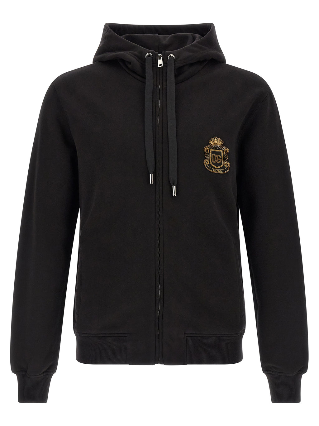 Sweatshirt en coton noir de la marque Dolce & Gabbana, coupe classique avec logo discret sur la poitrine.