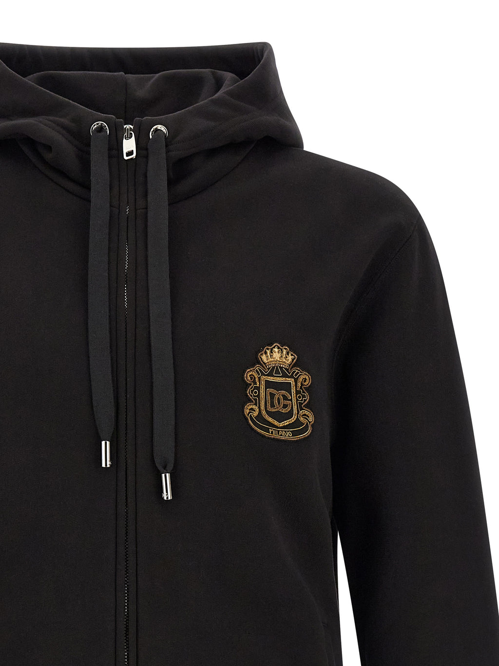 Sweat-shirt en coton noir de Dolce & Gabbana, style décontracté avec logo discret, porté sur un mannequin.