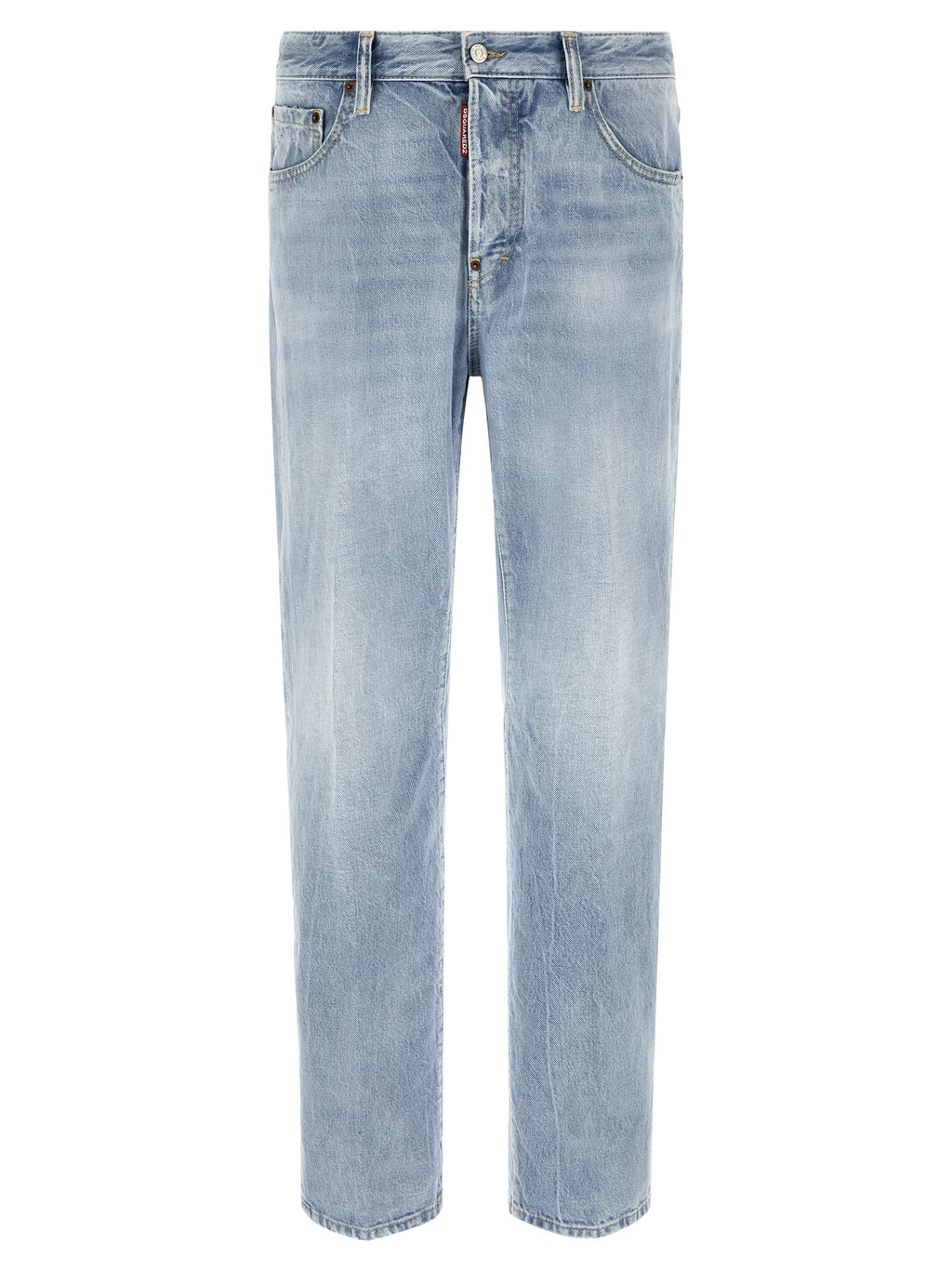 Jeans droit en coton bleu Dsquared², vue d'ensemble montrant la coupe droite et la texture du tissu.