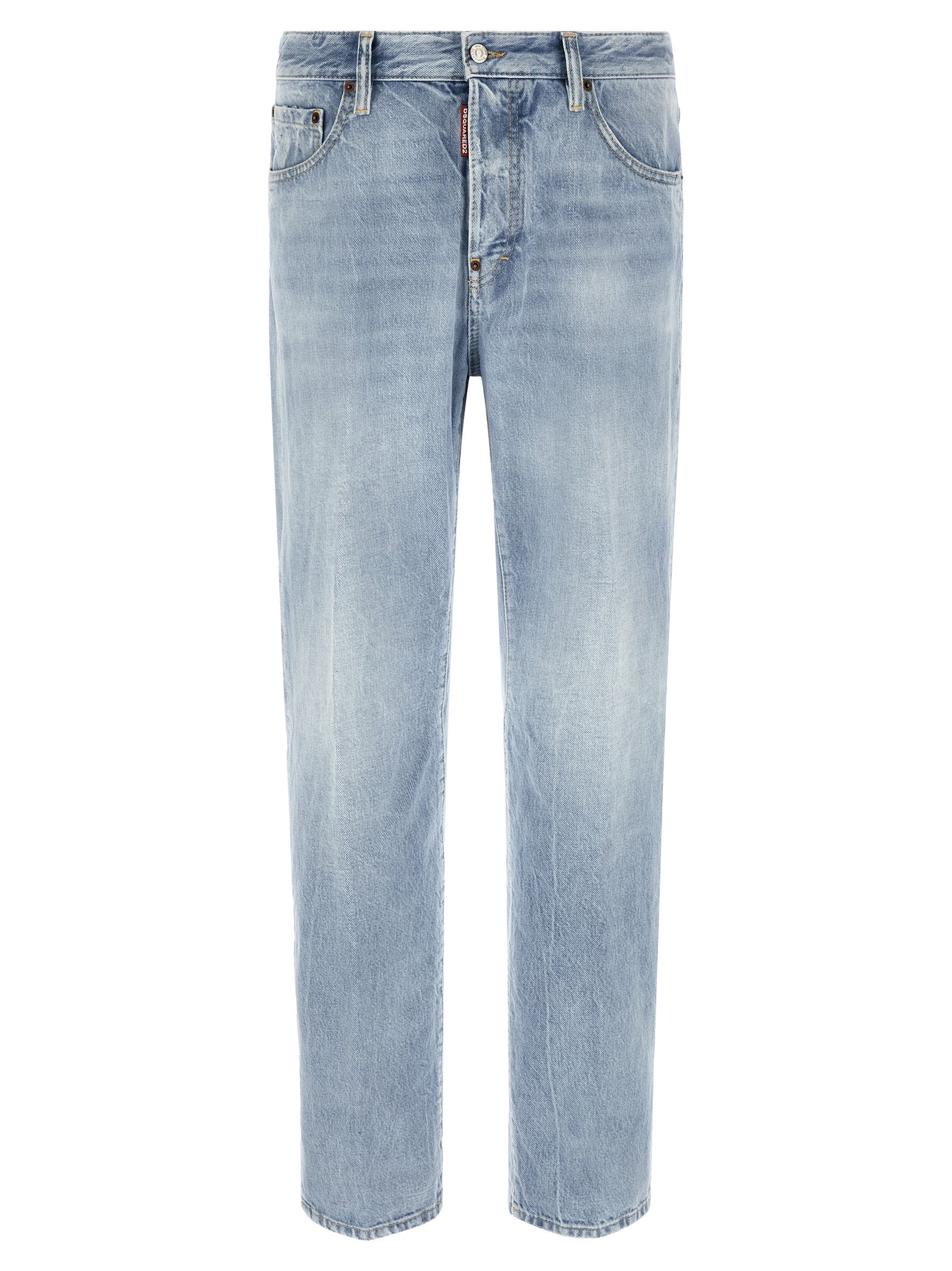 Jeans droit en coton bleu Dsquared², vue d'ensemble montrant la coupe droite et la texture du tissu.
