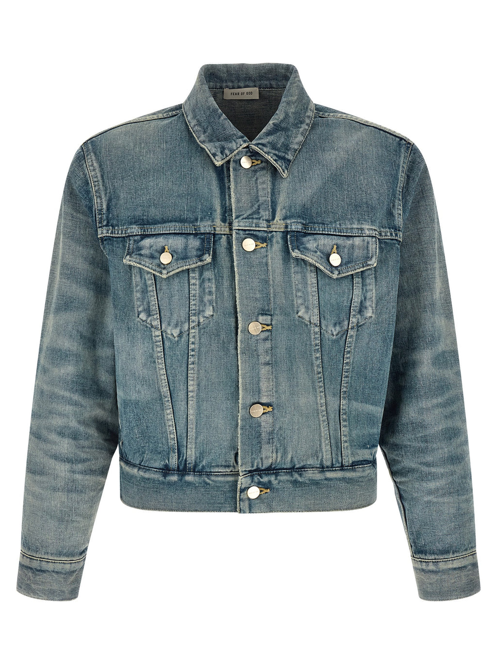 Veste en jean en coton bleu Fear Of God, style décontracté avec détails de couture visibles, pour homme ou femme.