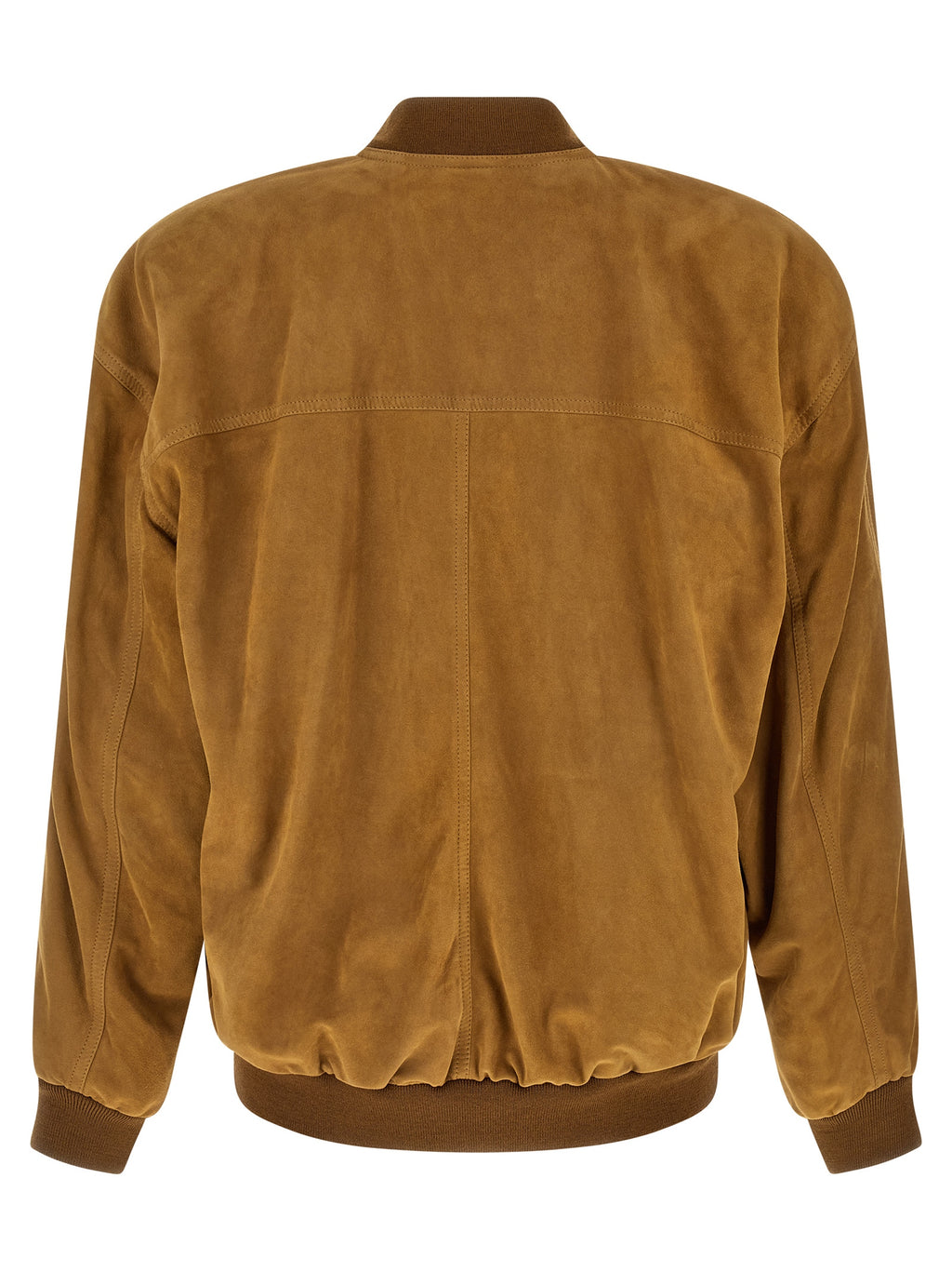 Veste en cuir de mouton marron Saint Laurent, coupe élégante, détails sophistiqués, vue de face sur un fond neutre.