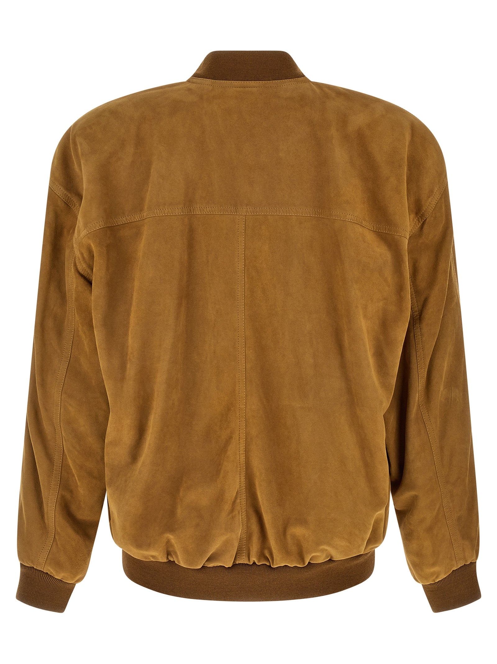 Veste en cuir de mouton marron Saint Laurent, coupe élégante, détails sophistiqués, vue de face sur un fond neutre.