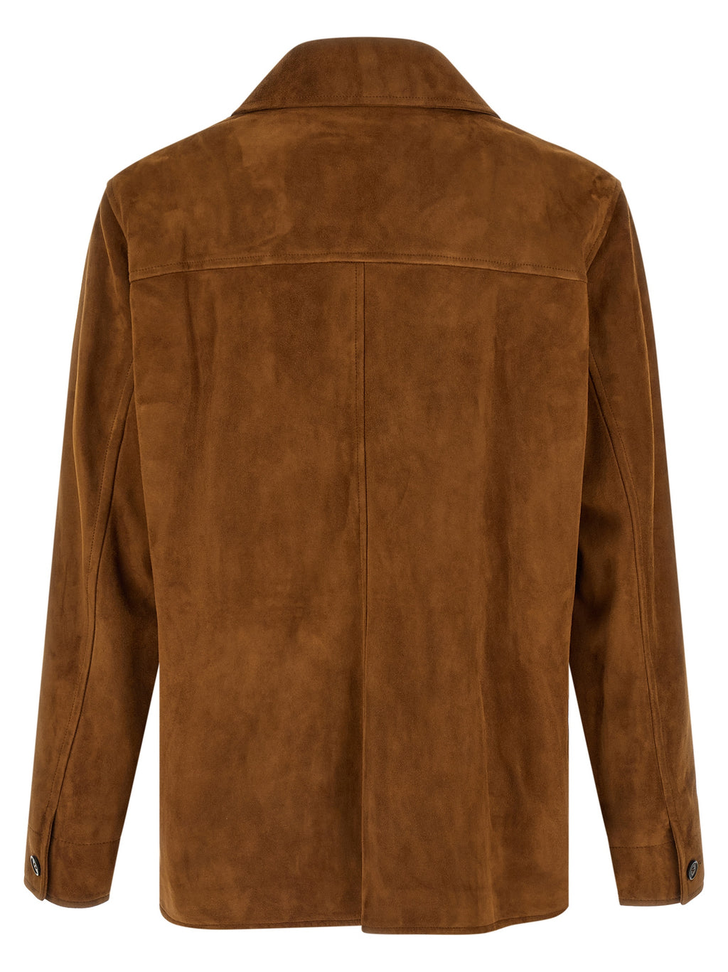 Veste en cuir d'agneau marron Saint Laurent, coupe élégante, détails de couture, vue de face sur fond neutre