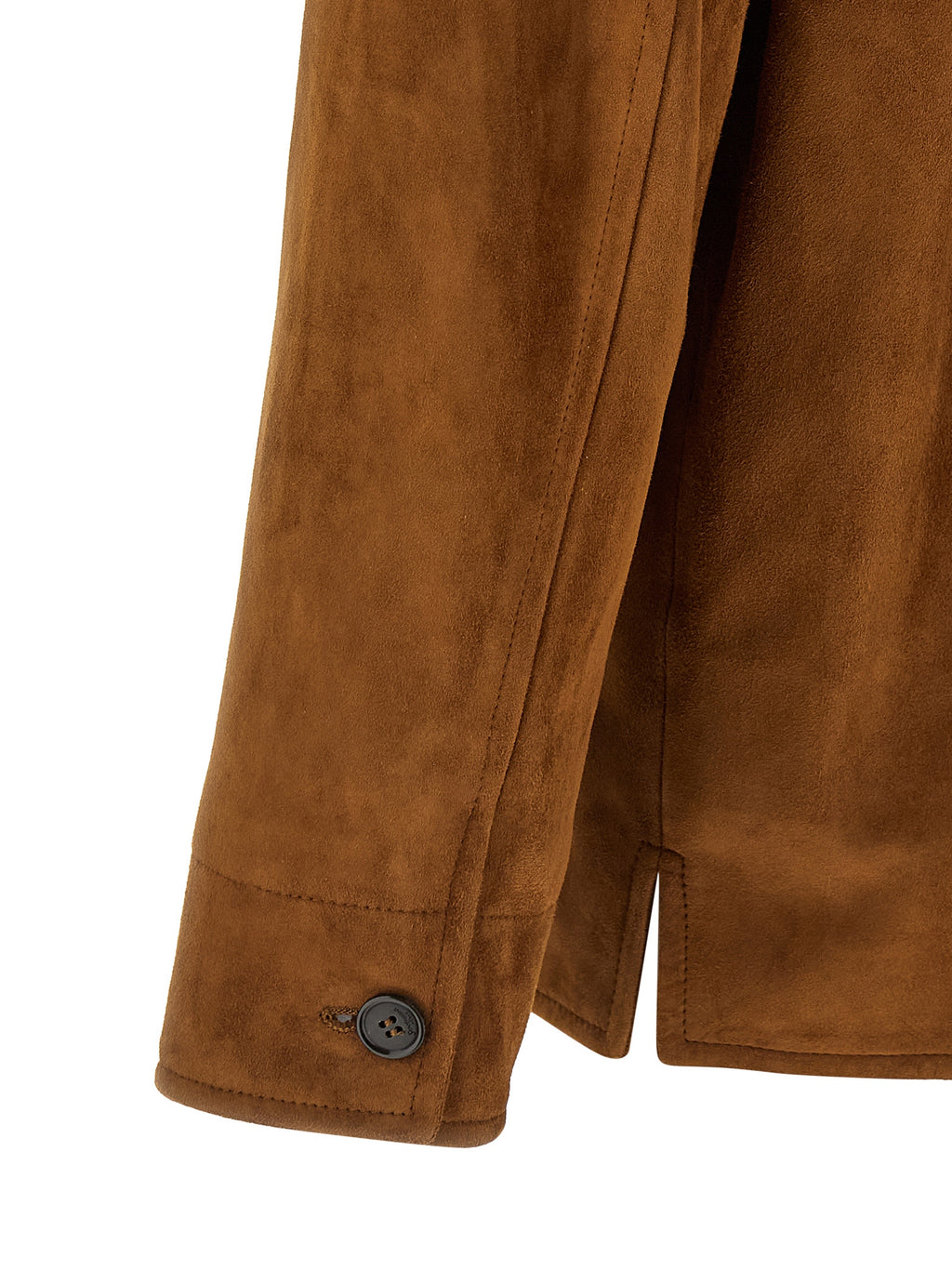 Veste en cuir d'agneau marron de Saint Laurent, coupe élégante avec détails modernes et finition de haute qualité.